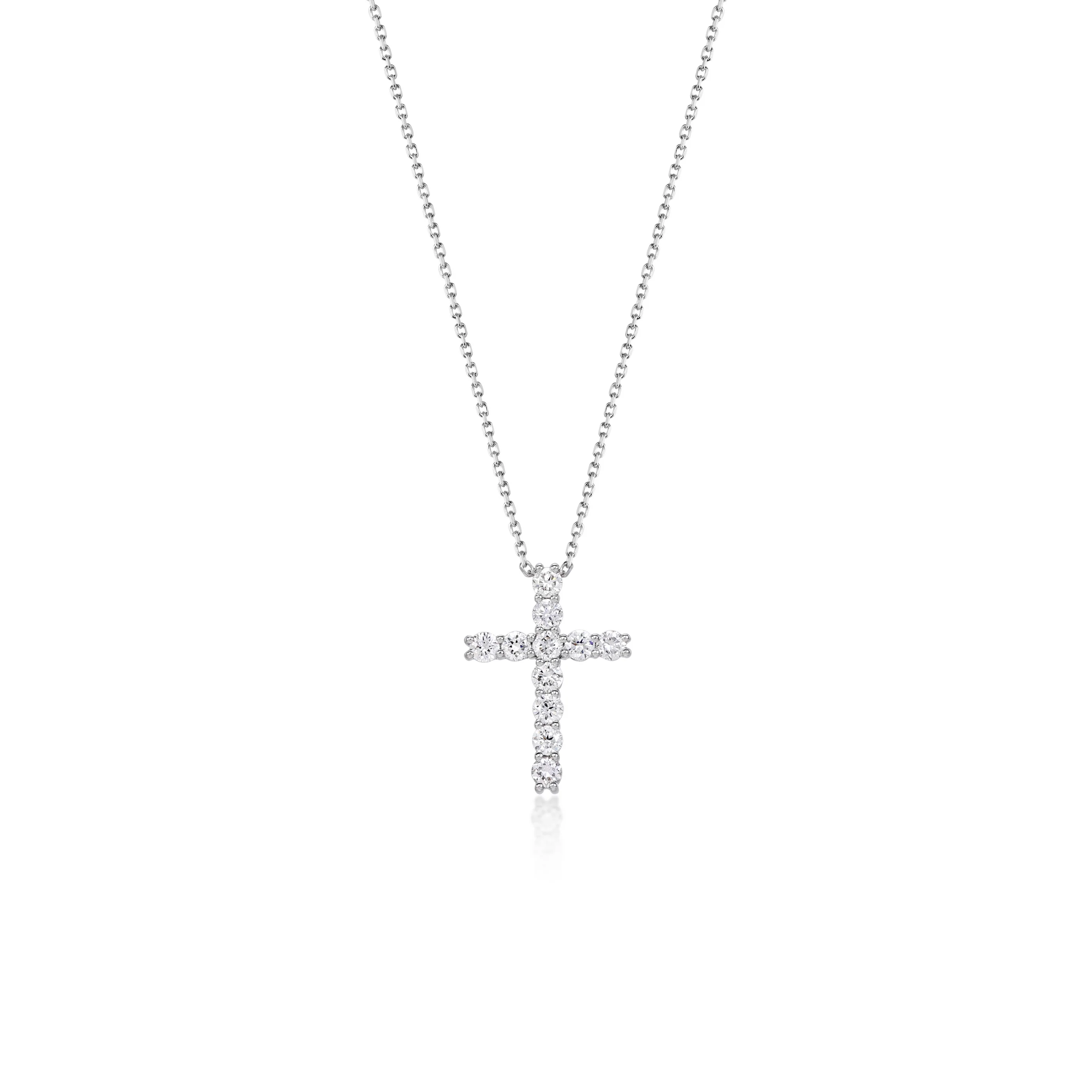 Alba-Round Diamond Cross Pendant Necklace - Image 2