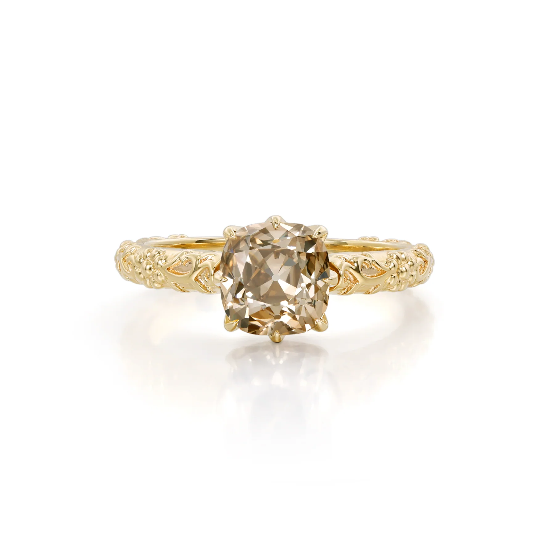 Alba-Champagne Old Mine Cushion Lab Grown Diamond Ring