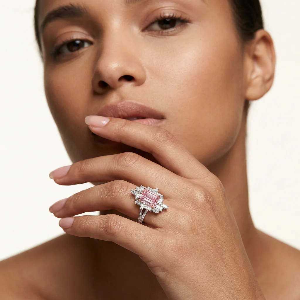 Allison - Emerald Cut Pink Diamond Ring - Image 2
