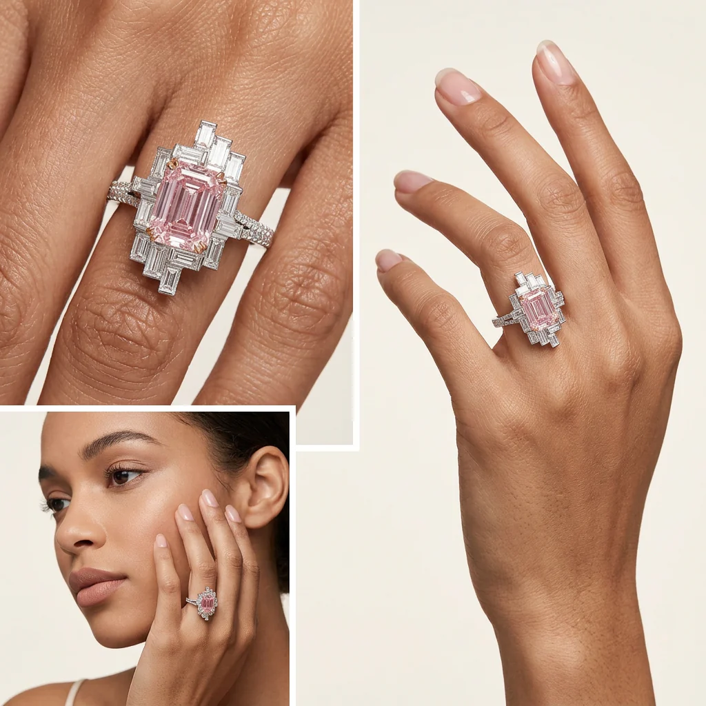 Allison - Emerald Cut Pink Diamond Ring - Image 4