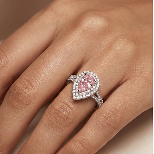 Anna - Pear Cut Pink Diamond Ring - Image 4