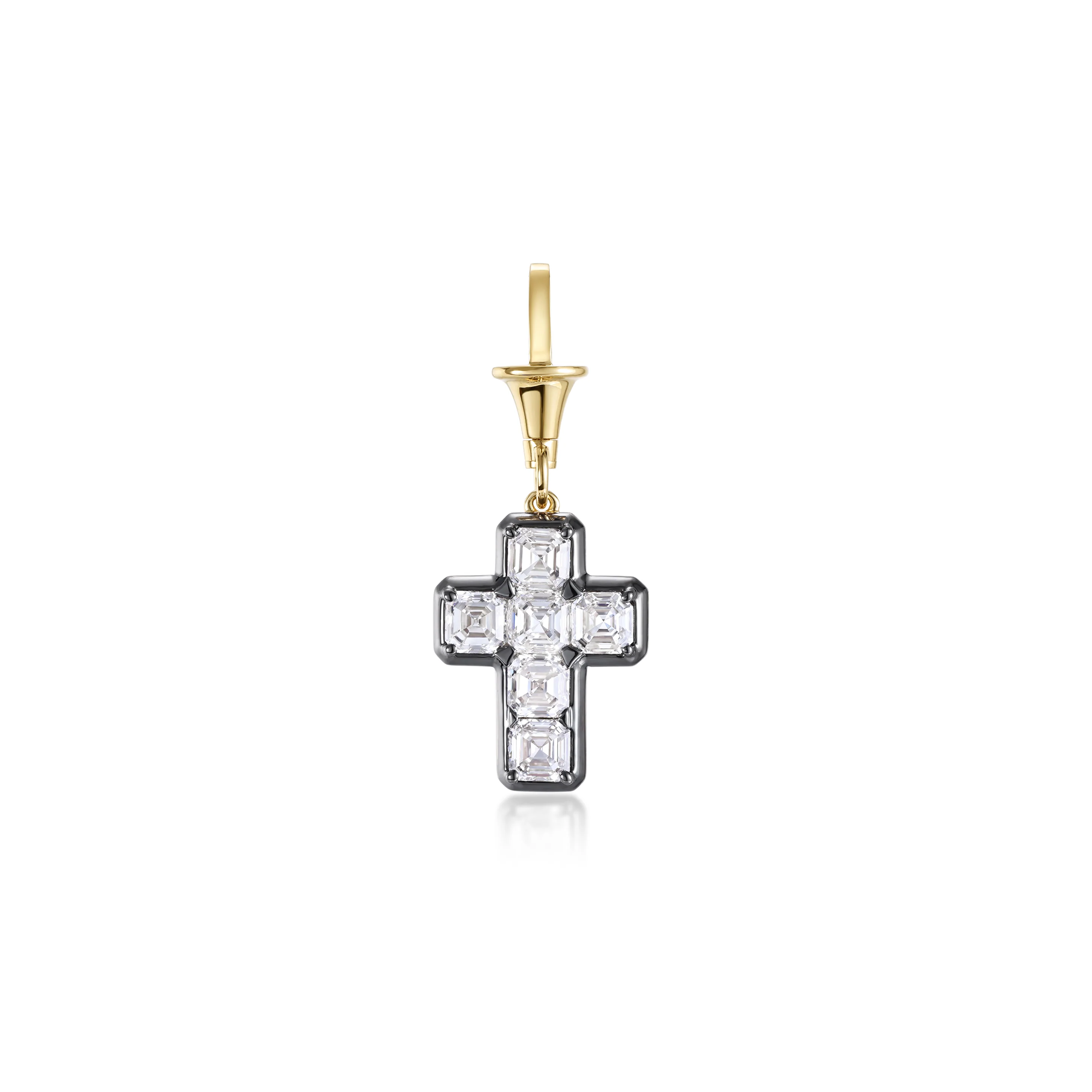 Elise-Asscher Cut Diamond Cross Pendant Necklace