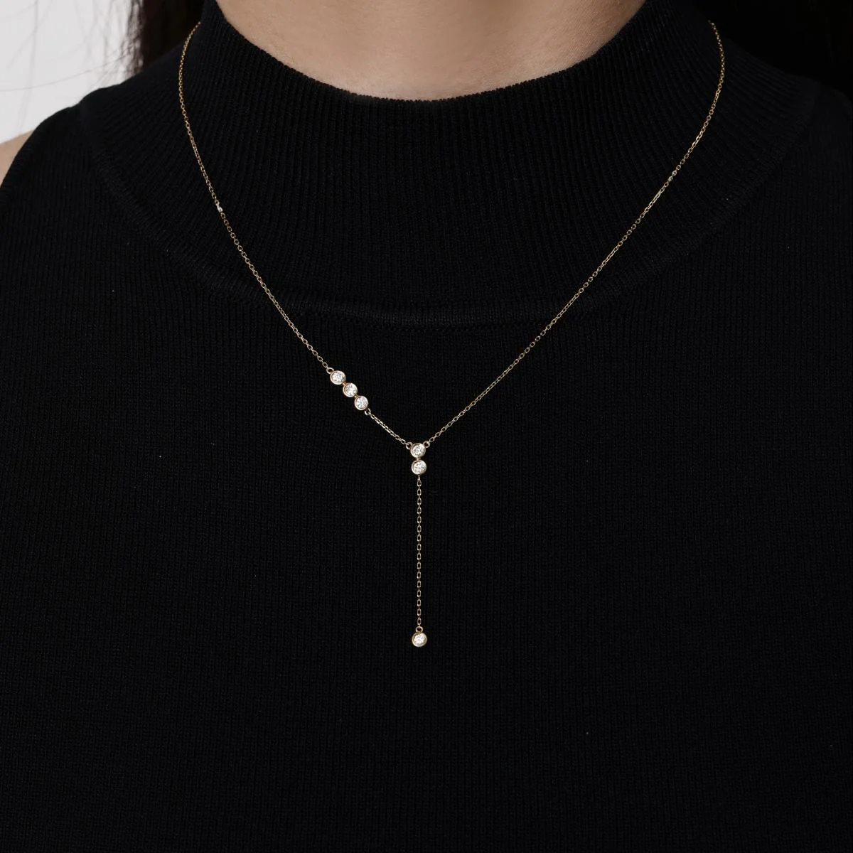 Celina-Cascade Diamond Lariat Necklace - Image 3