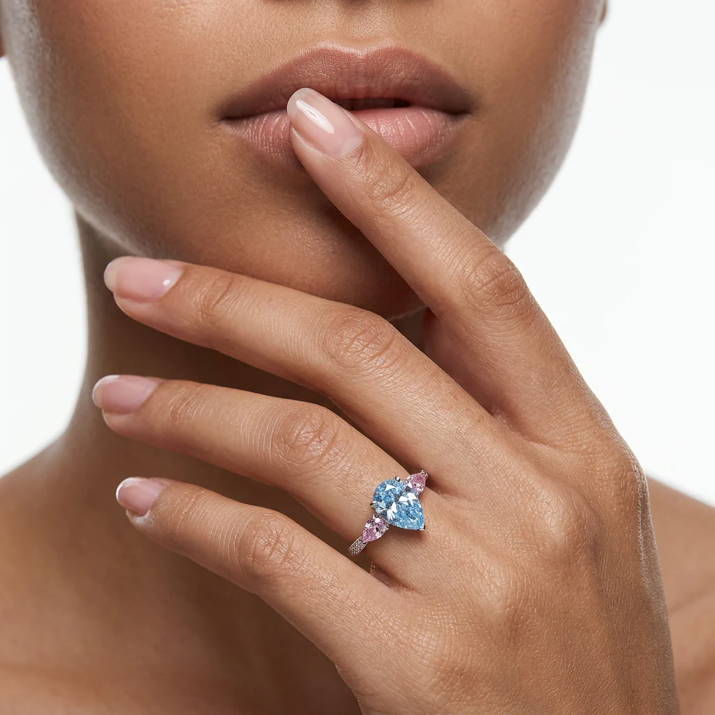 Clara - Pear Cut Blue Diamond Ring - Image 2