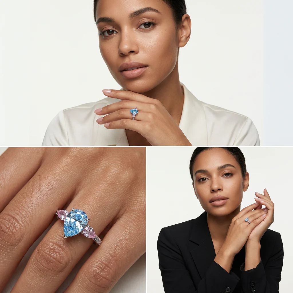 Clara - Pear Cut Blue Diamond Ring - Image 4