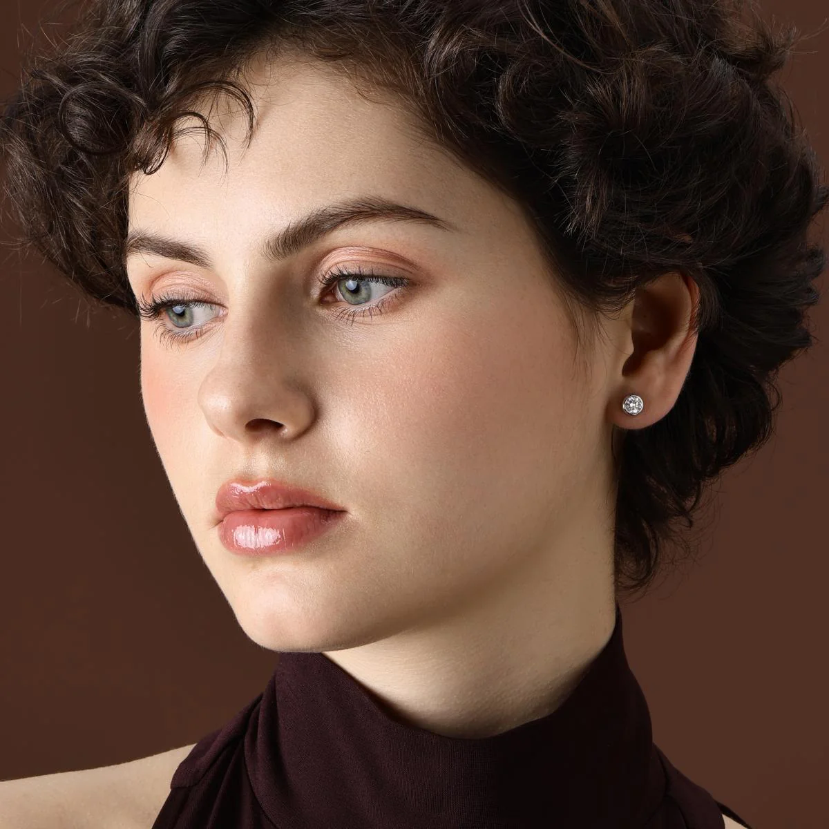 Classic Bezel Round Diamond Stud Earrings - Image 2