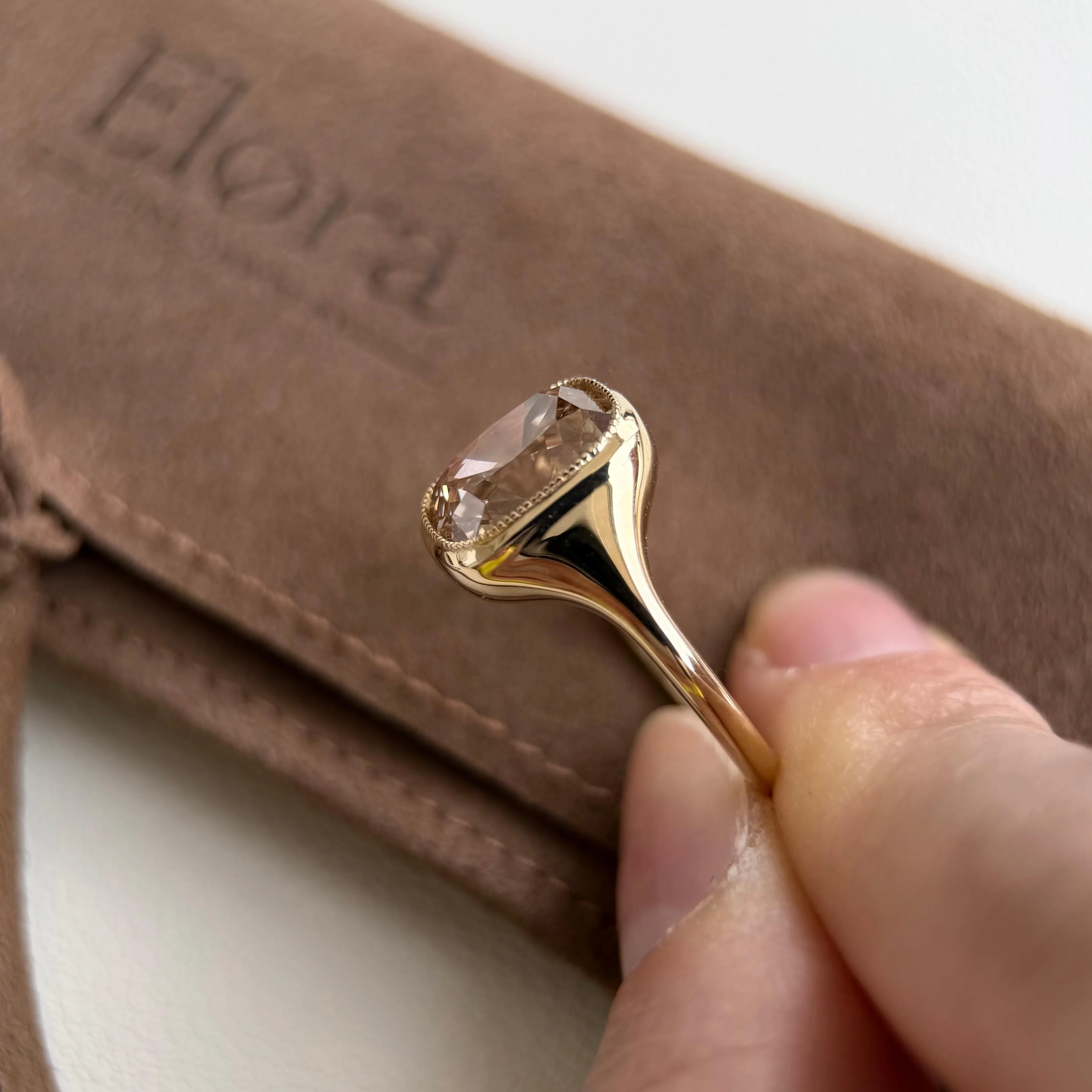 Eddy-Champagne Old Mine Cushion Lab Grown Diamond Ring - Image 7