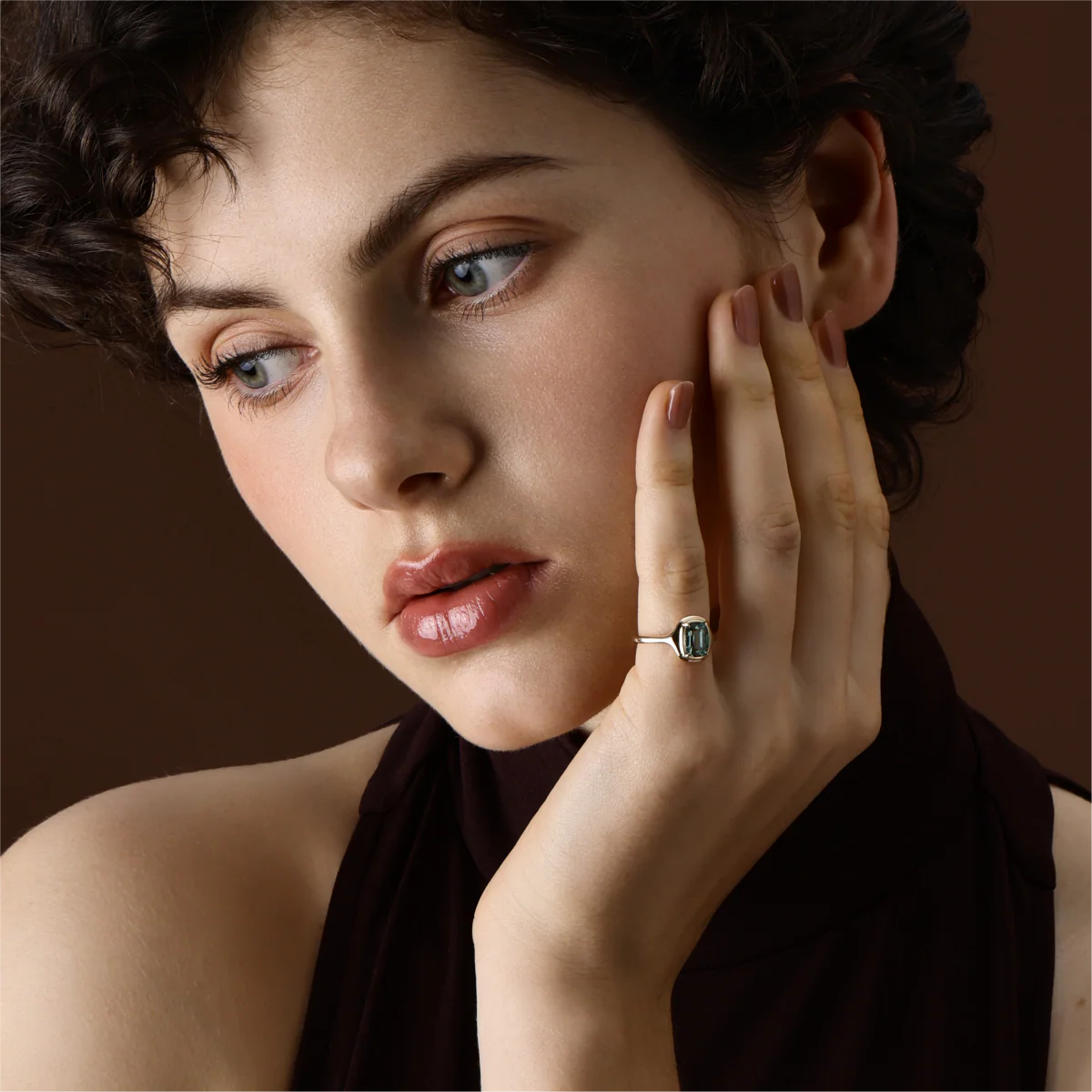 Ellie-Cushion Cut Green Tourmaline Gemstone Ring - Image 4
