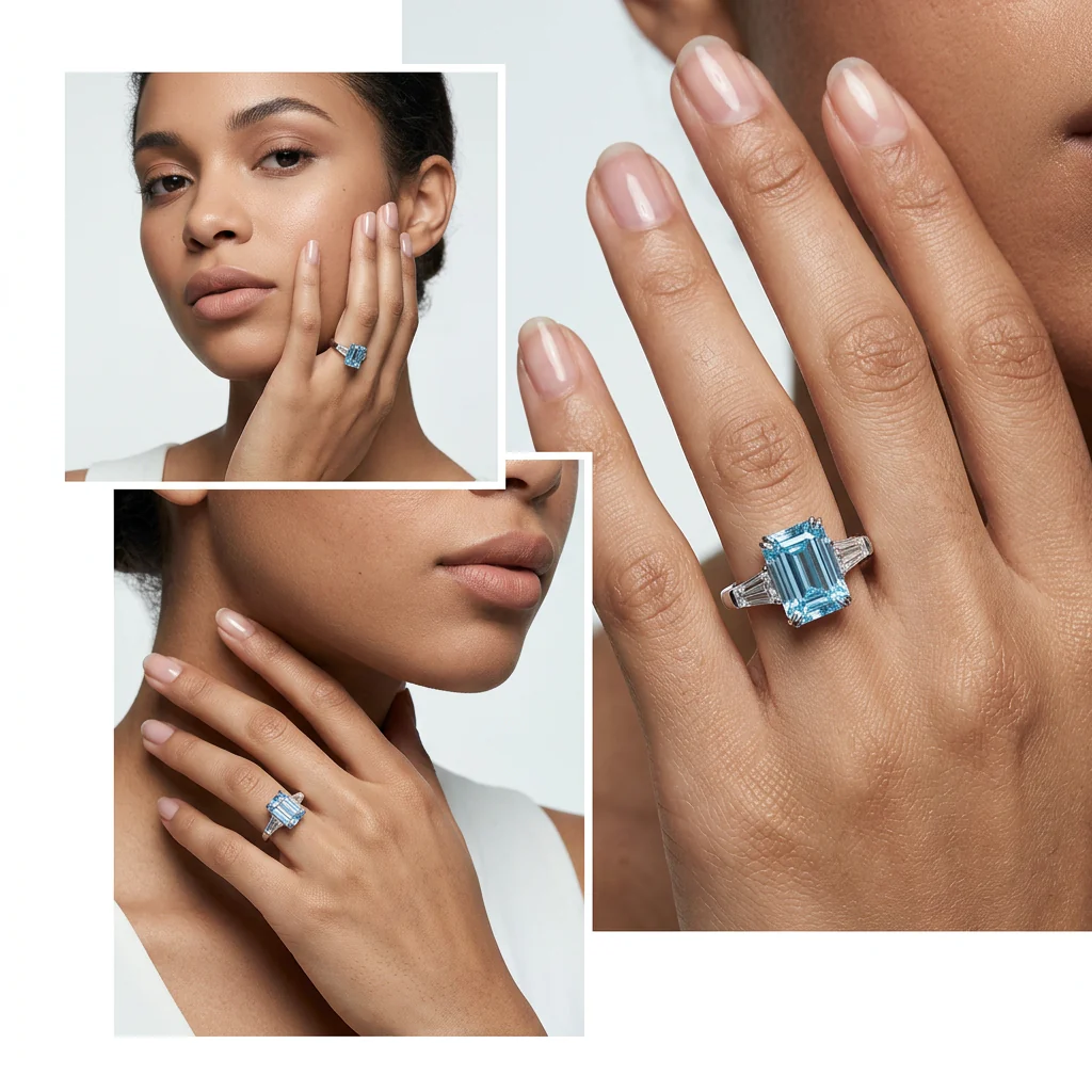 Emerson - Emerald Cut Blue Diamond Ring - Image 4
