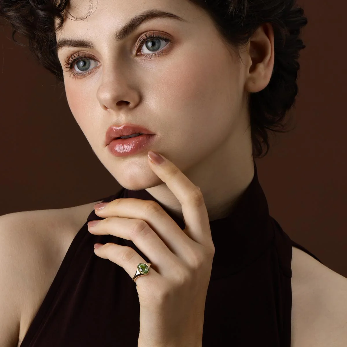 Evie-Pear Cut Lime Green Tourmaline Gemstone Ring - Image 5