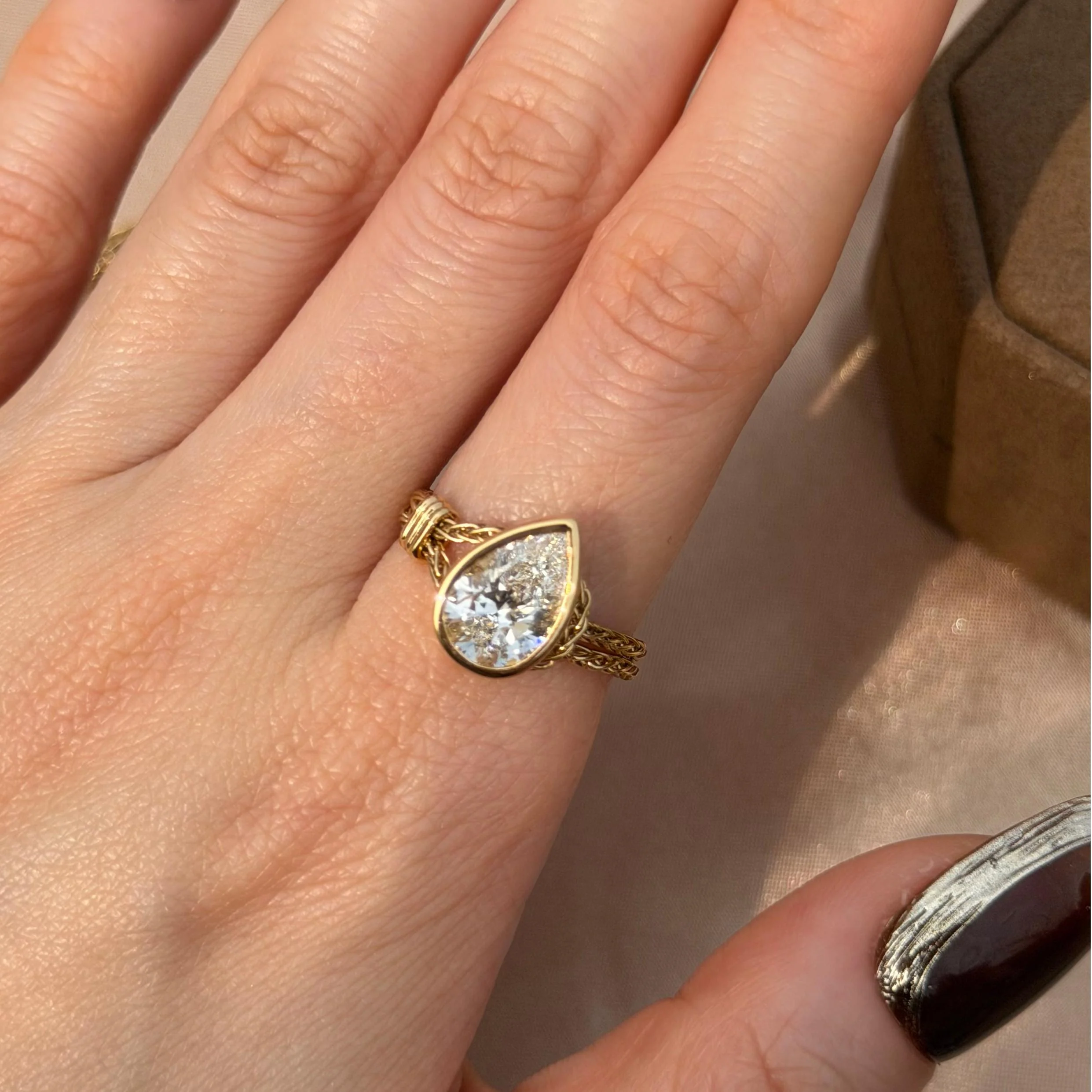 Faith-Pear Cut Lab Grown Diamond Chain Engagement Ring - Image 5