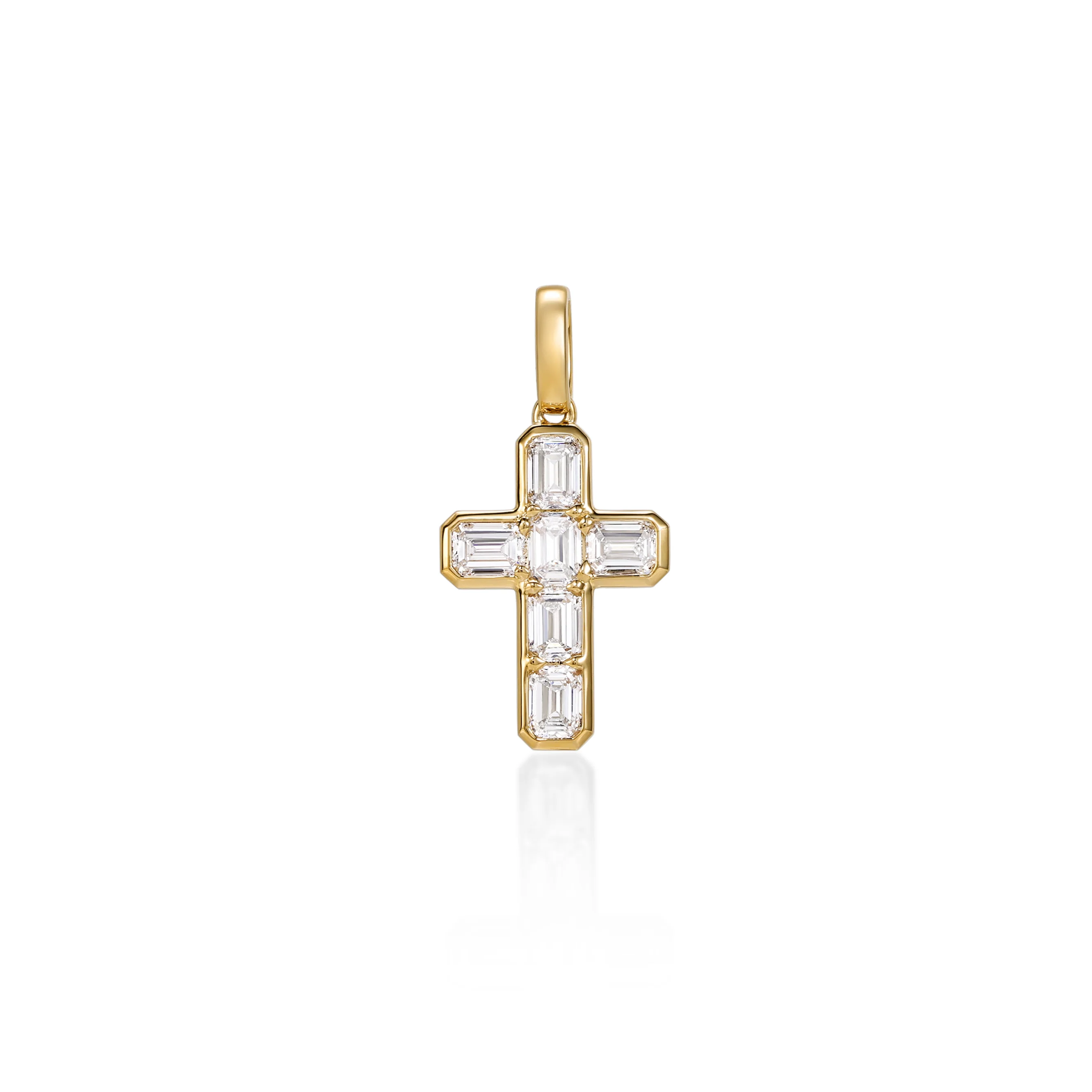 Florence-Emerald Cut Diamond Cross Pendant Necklace