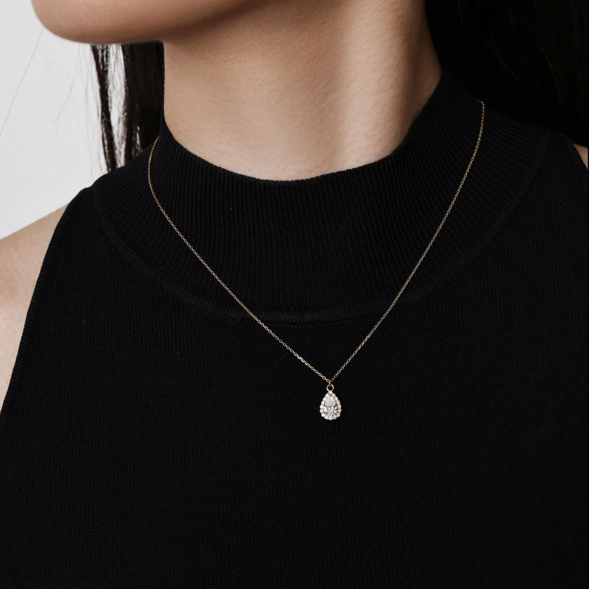 Freya-Halo Pear Cut Diamond Pendant Necklace - Image 3