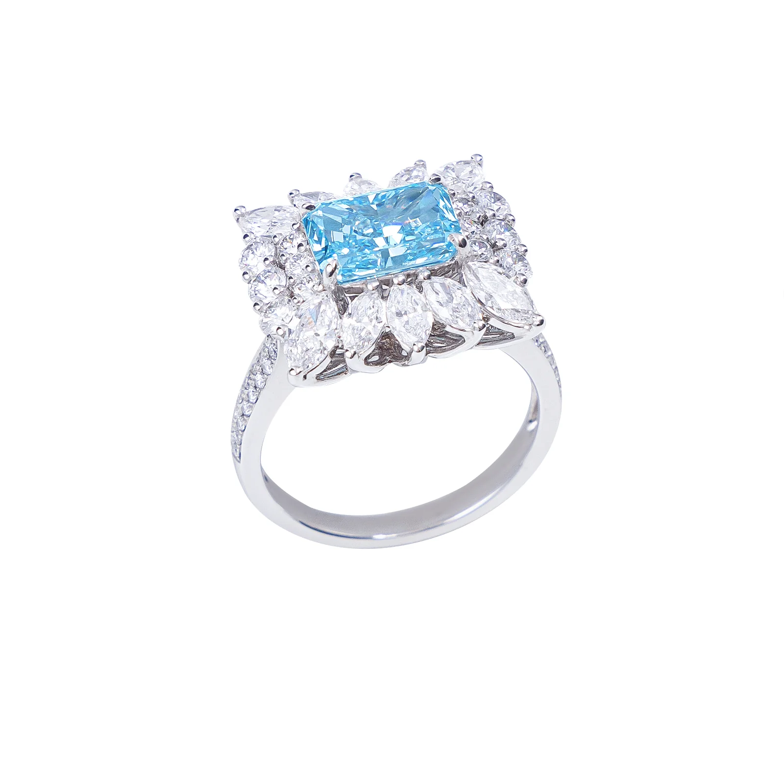 Gemma - Radiant Cut Blue Diamond Ring - Image 2