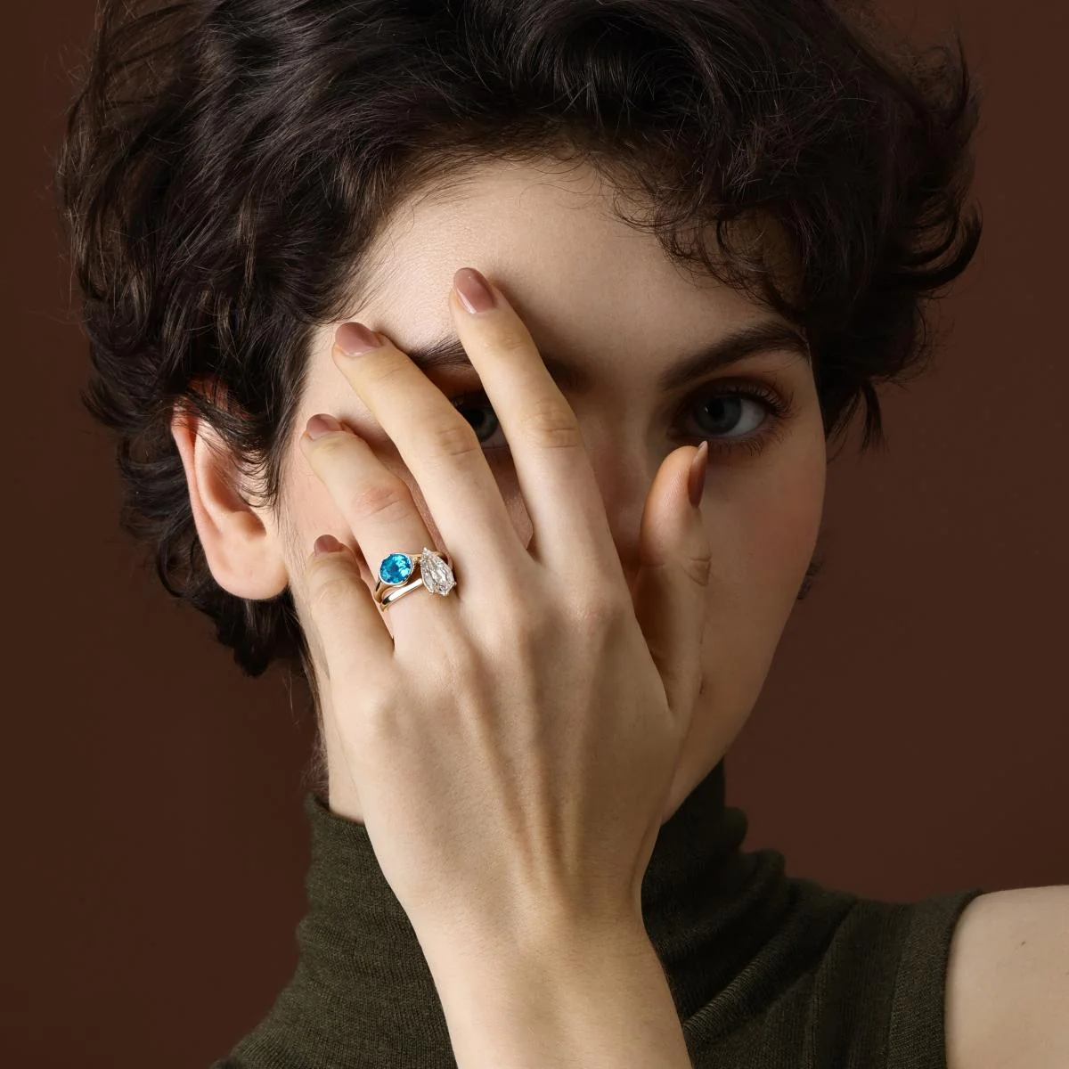 Juno-Oval Cut Lab Grown Paraiba Gemstone Ring - Image 5