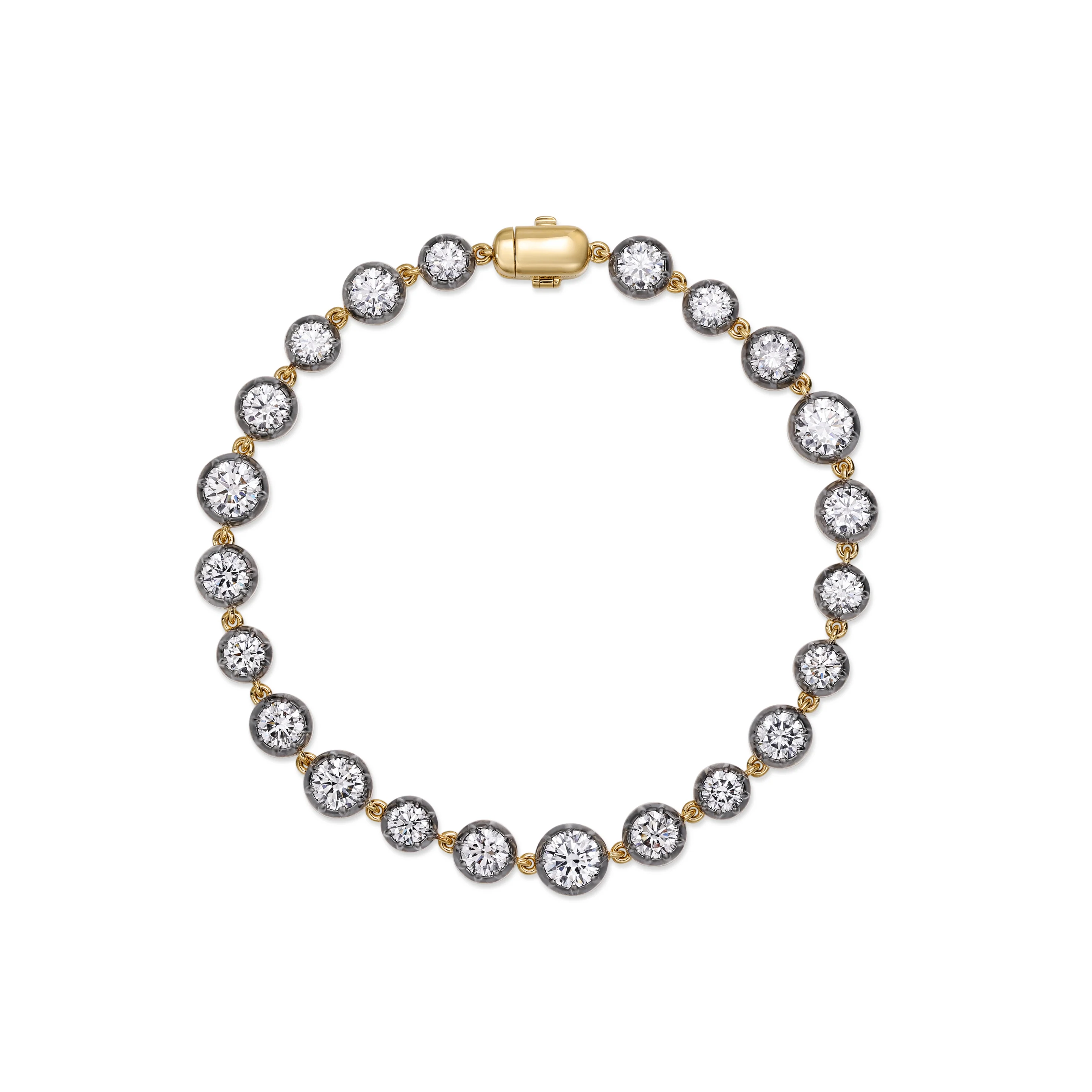 Georgian Bezel Round Diamond Tennis Bracelet in Black Gold