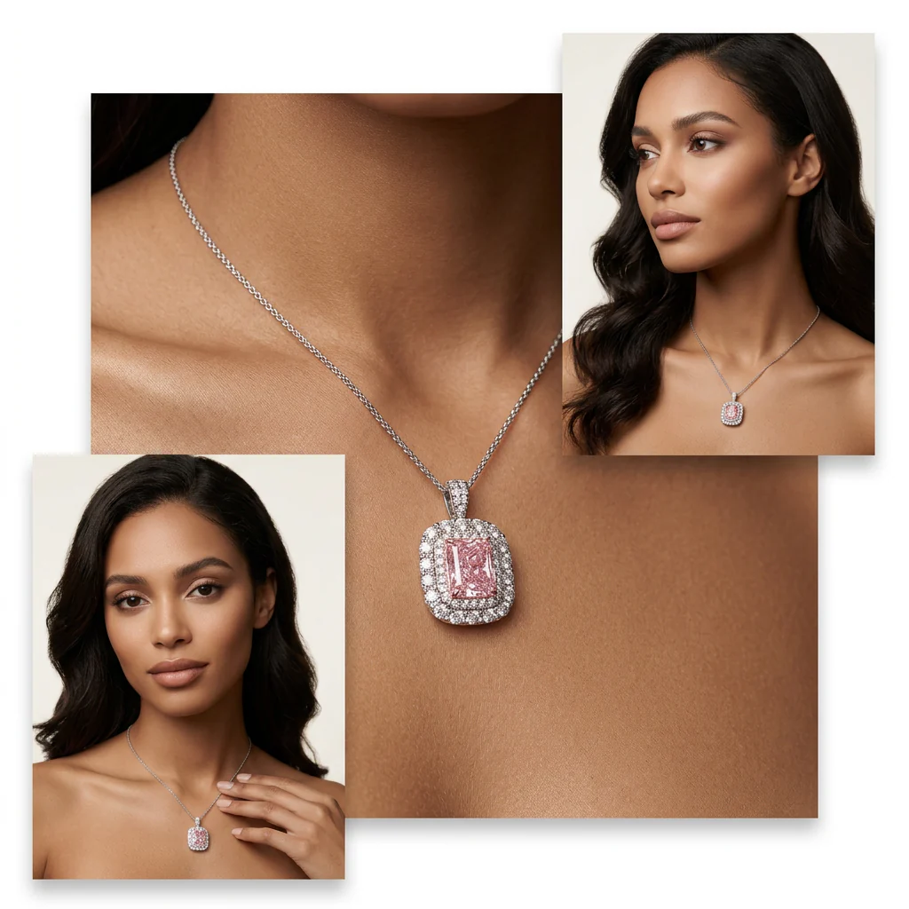 Radiant Cut Pink Diamond Necklace - Image 4