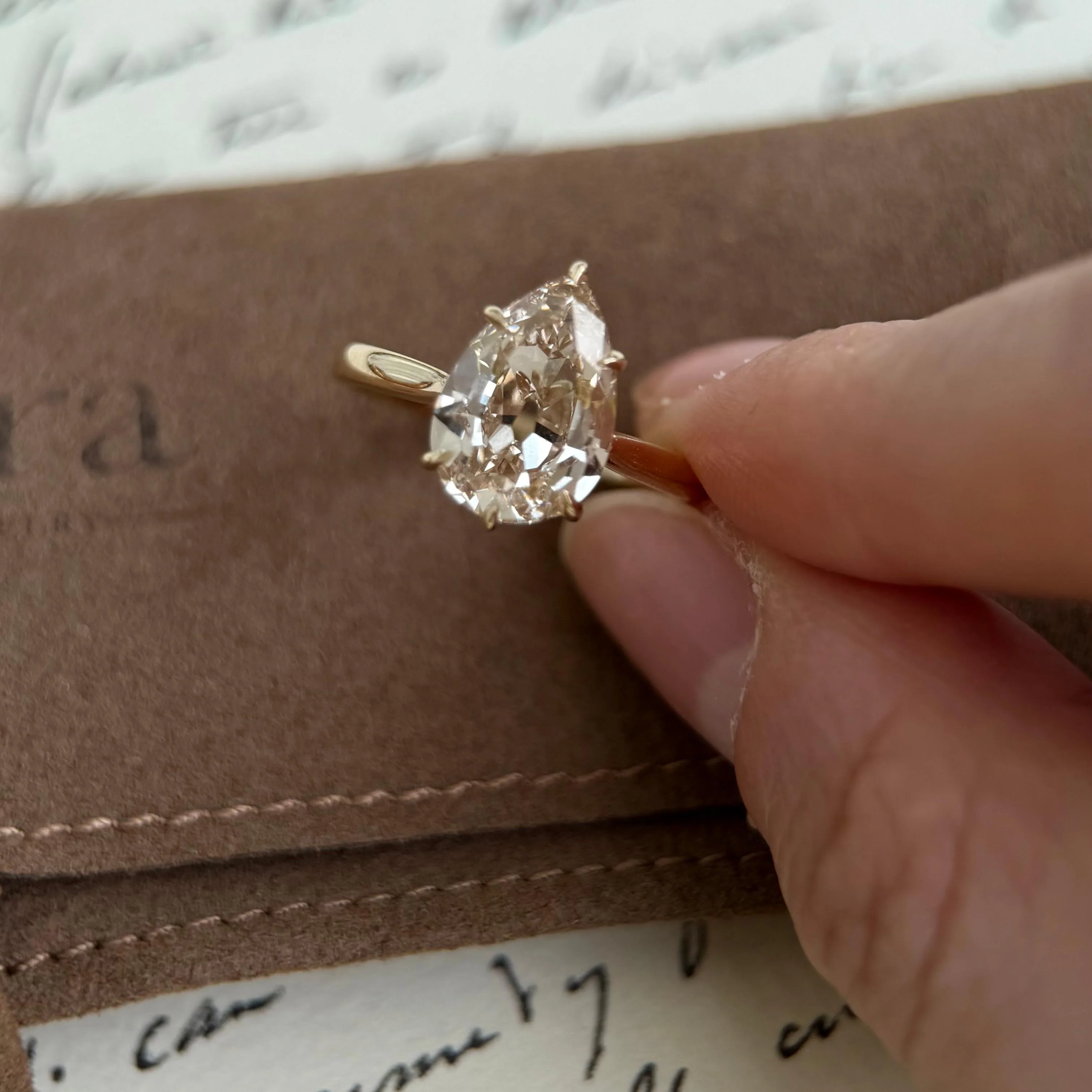 Jasper-Champagne Old Mine Pear Lab Grown Diamond Engagement Ring - Image 4