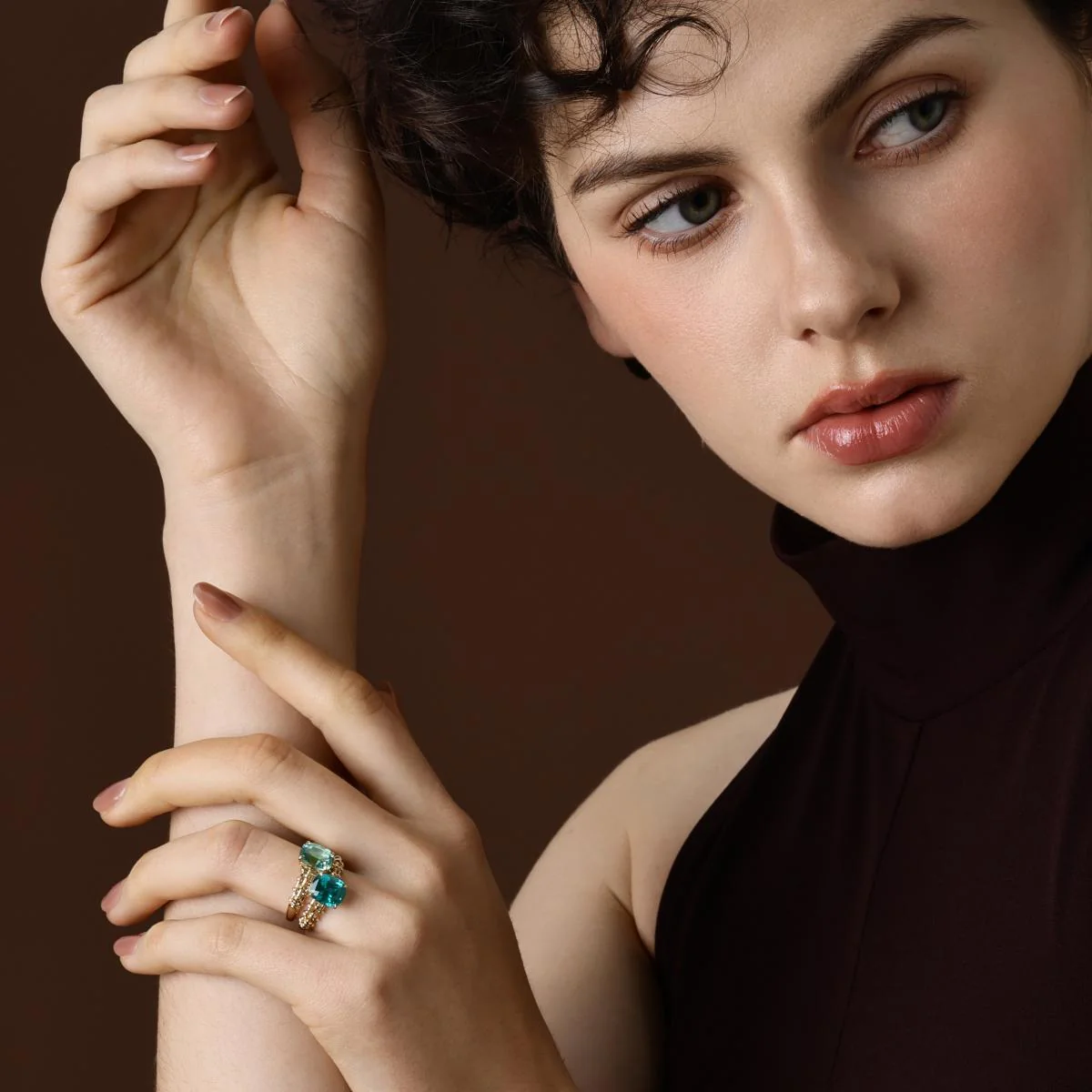Jill-Cushion Cut Lab Grown Paraiba Gemstone Ring - Image 5