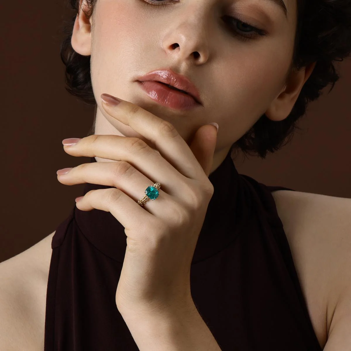 Jill-Cushion Cut Lab Grown Paraiba Gemstone Ring - Image 4