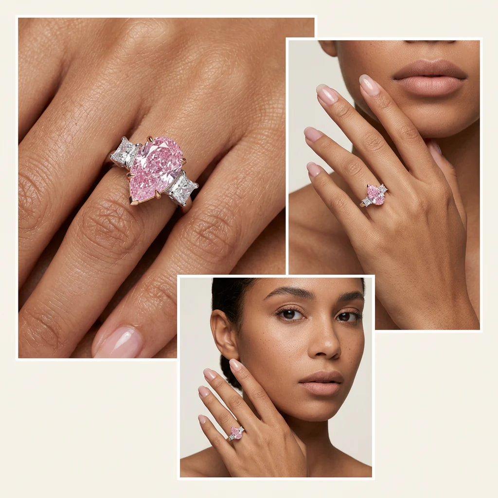 Josephine - Pear Cut Pink Diamond Ring - Image 4