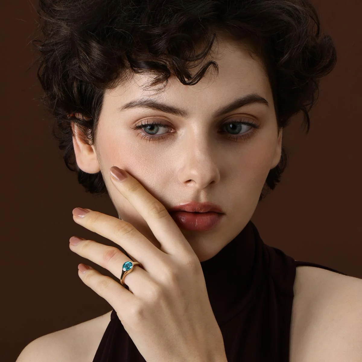 Juno-Oval Cut Lab Grown Paraiba Gemstone Ring - Image 4