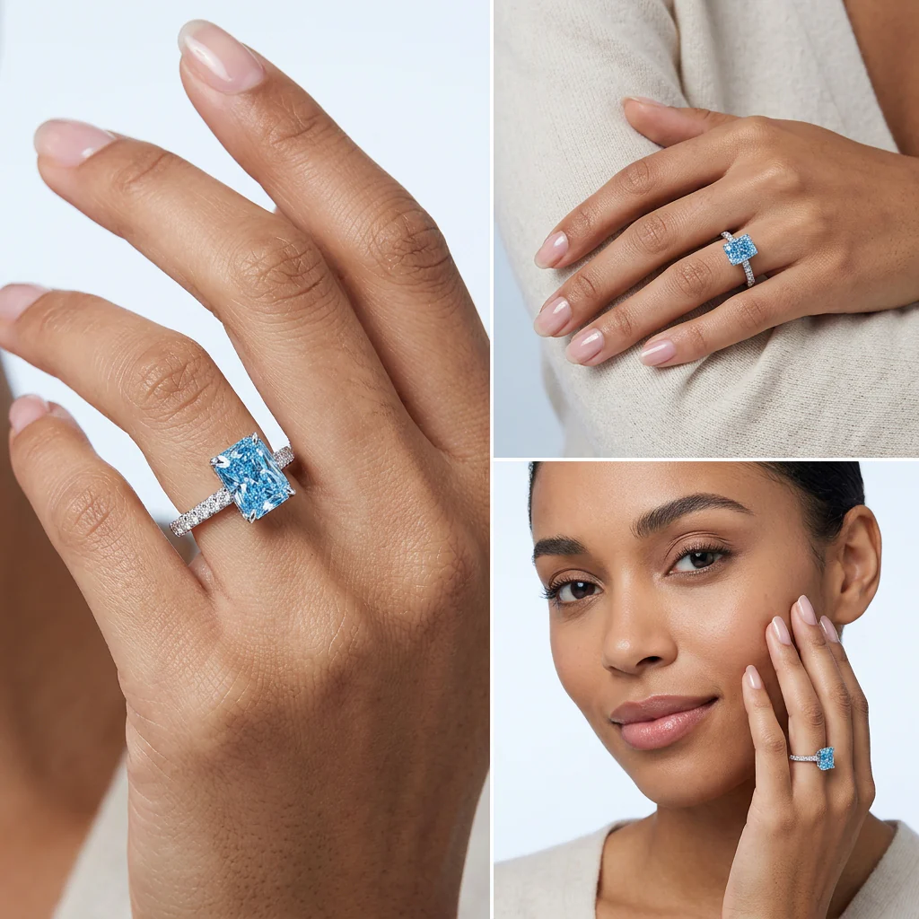Kennedy - Radiant Cut Blue Diamond Ring - Image 4