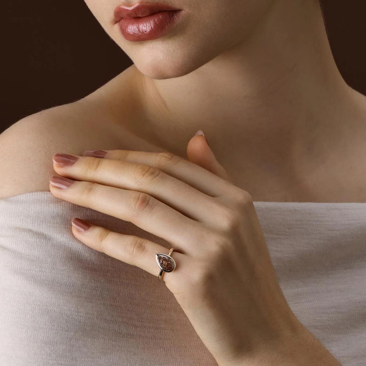 Kira-Champagne Pear Lab Grown Diamond Engagement Ring - Image 4