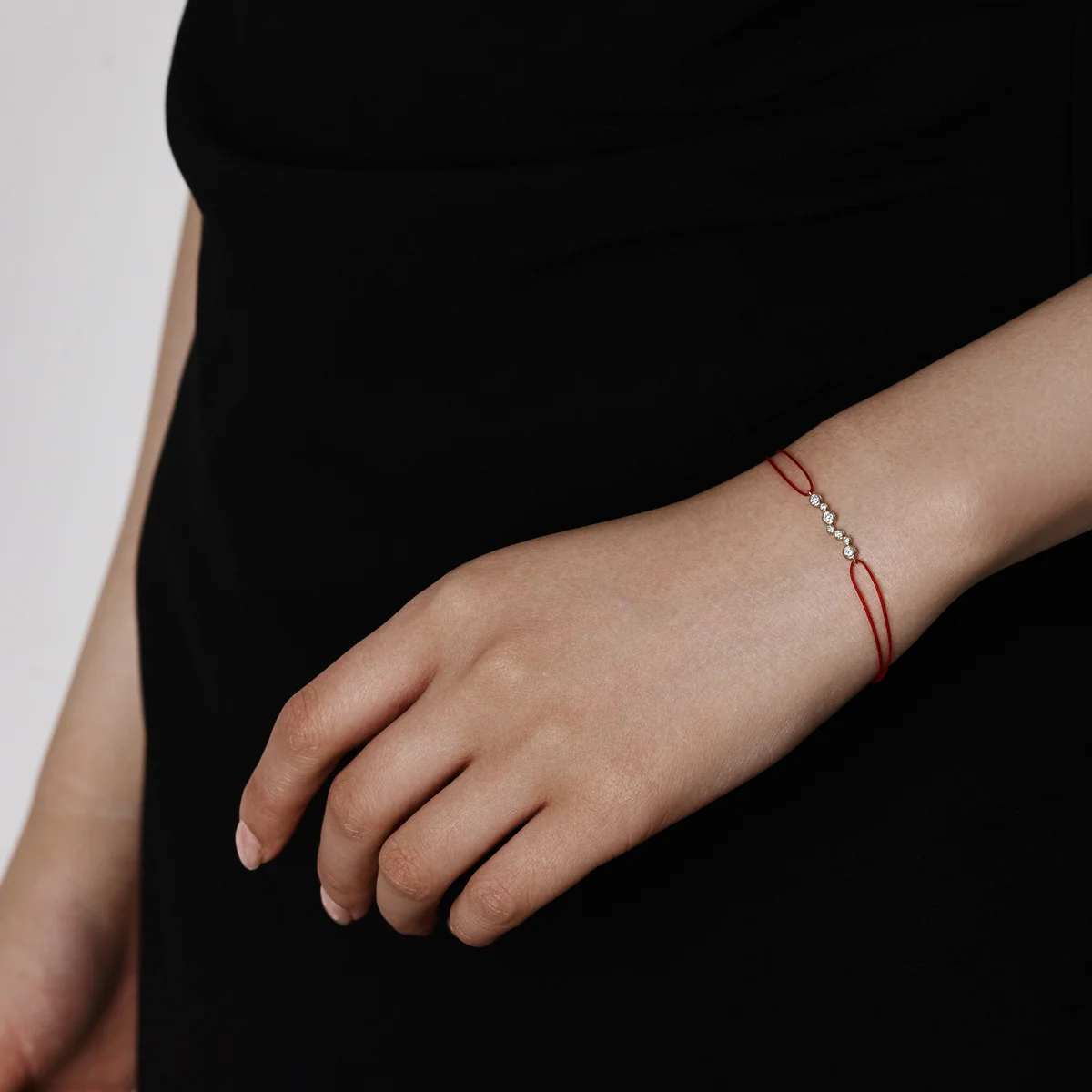 Lottie-Mixed Bezel Diamond Bracelet, Red Cord - Image 3