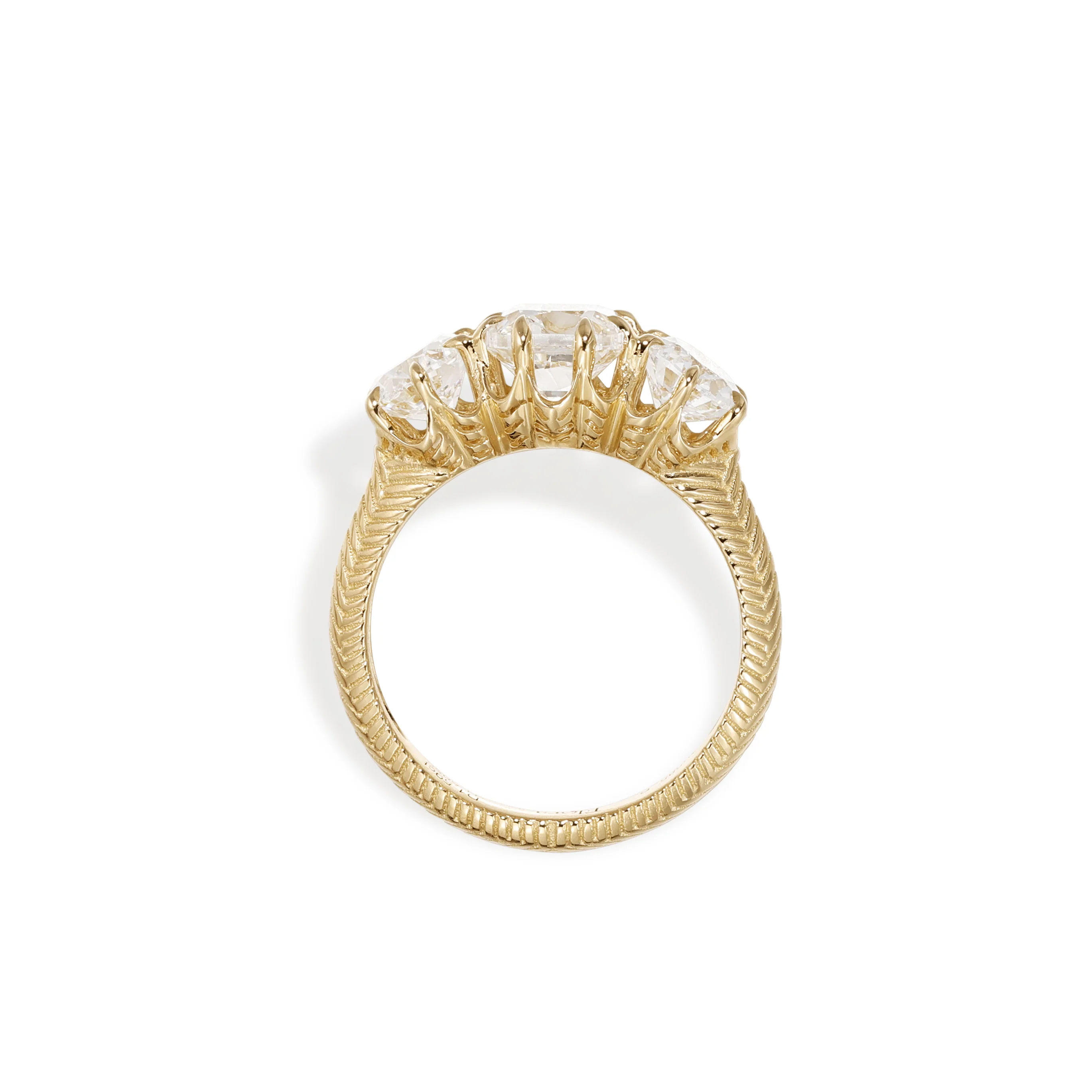 Marcella-Antique Cut Lab Grown Diamond Trilogy Engagement Ring - Image 3