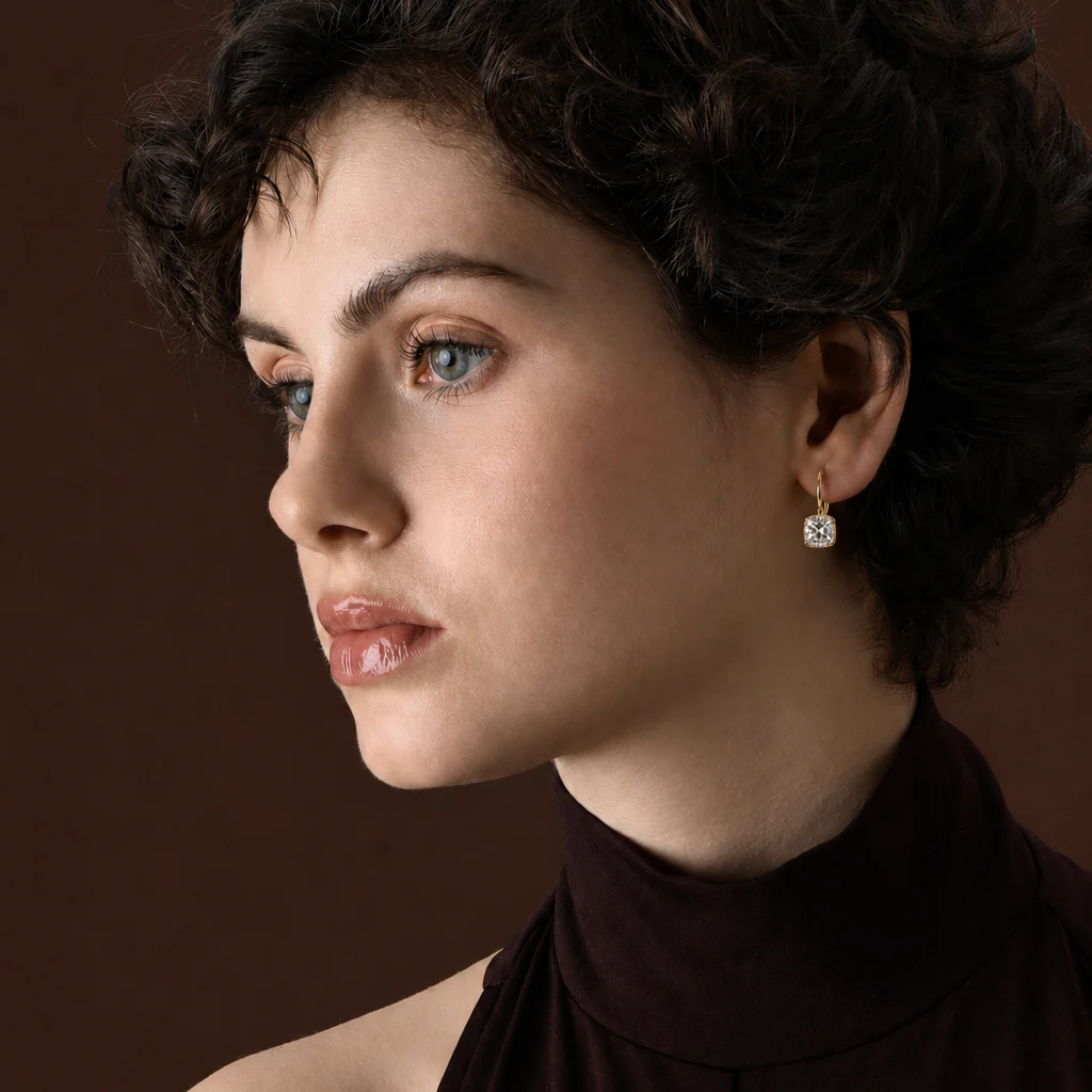 Old Mine Cushion Cut Diamond Drop Earrings - Image 2