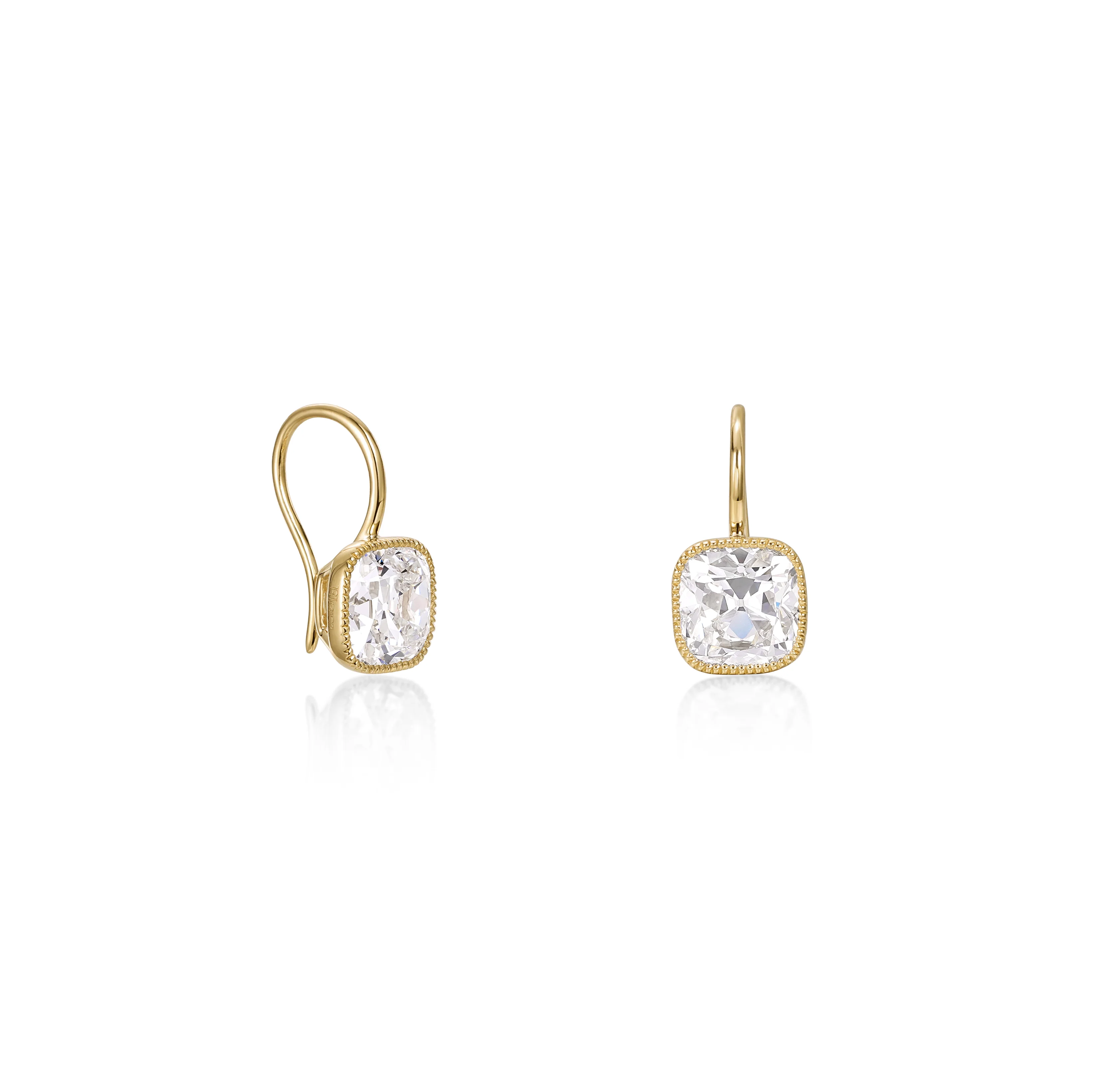 Old Mine Cushion Cut Diamond Drop Earrings - Image 3