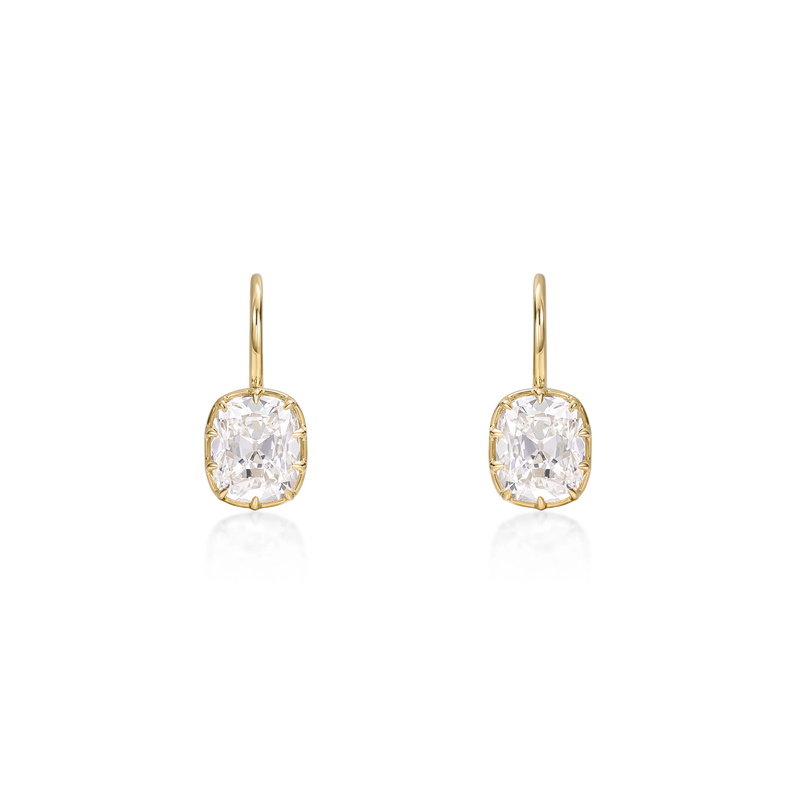 Old Mine Cushion Cut Diamond Drop Earrings with Prongs