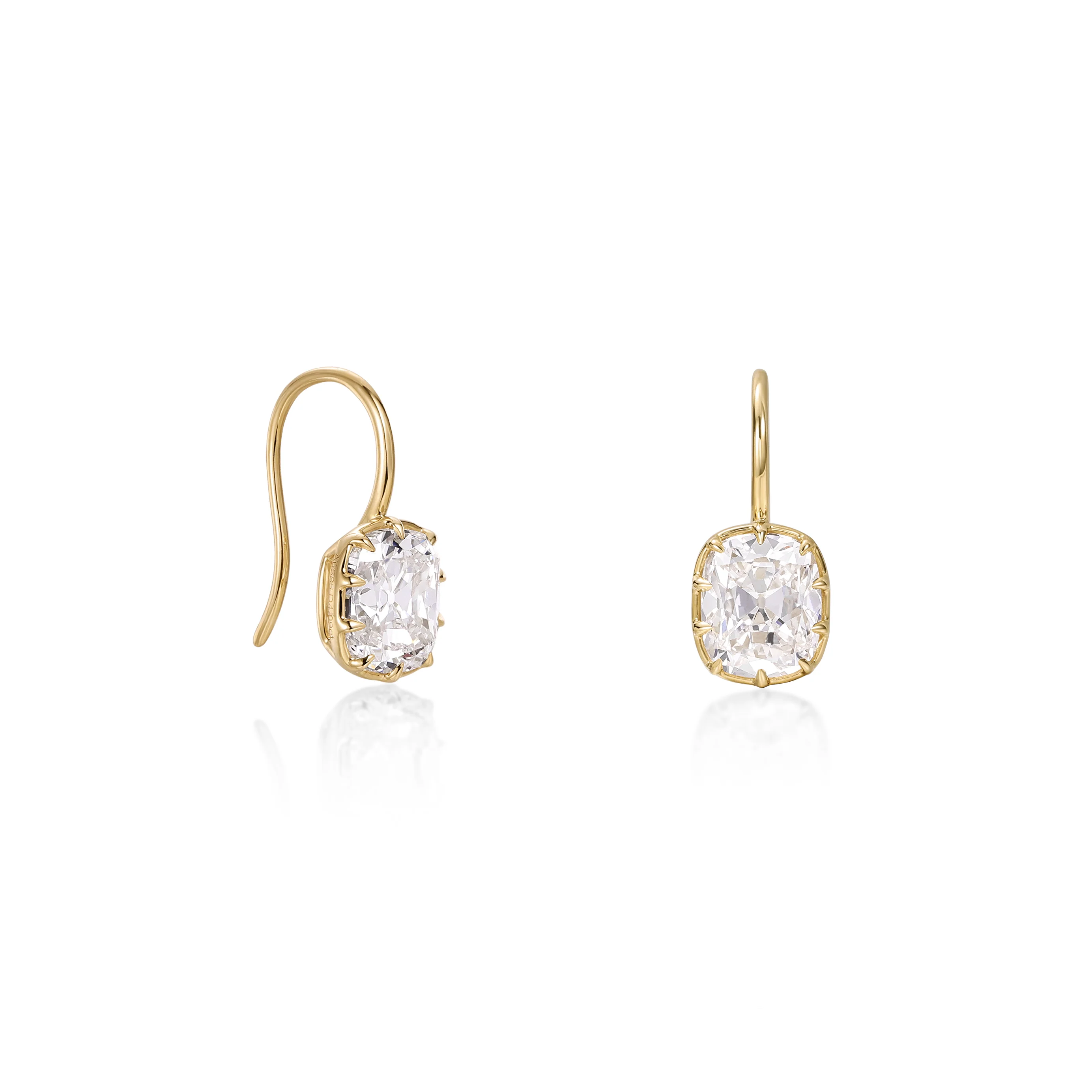 Old Mine Cushion Cut Diamond Drop Earrings with Prongs - Image 3
