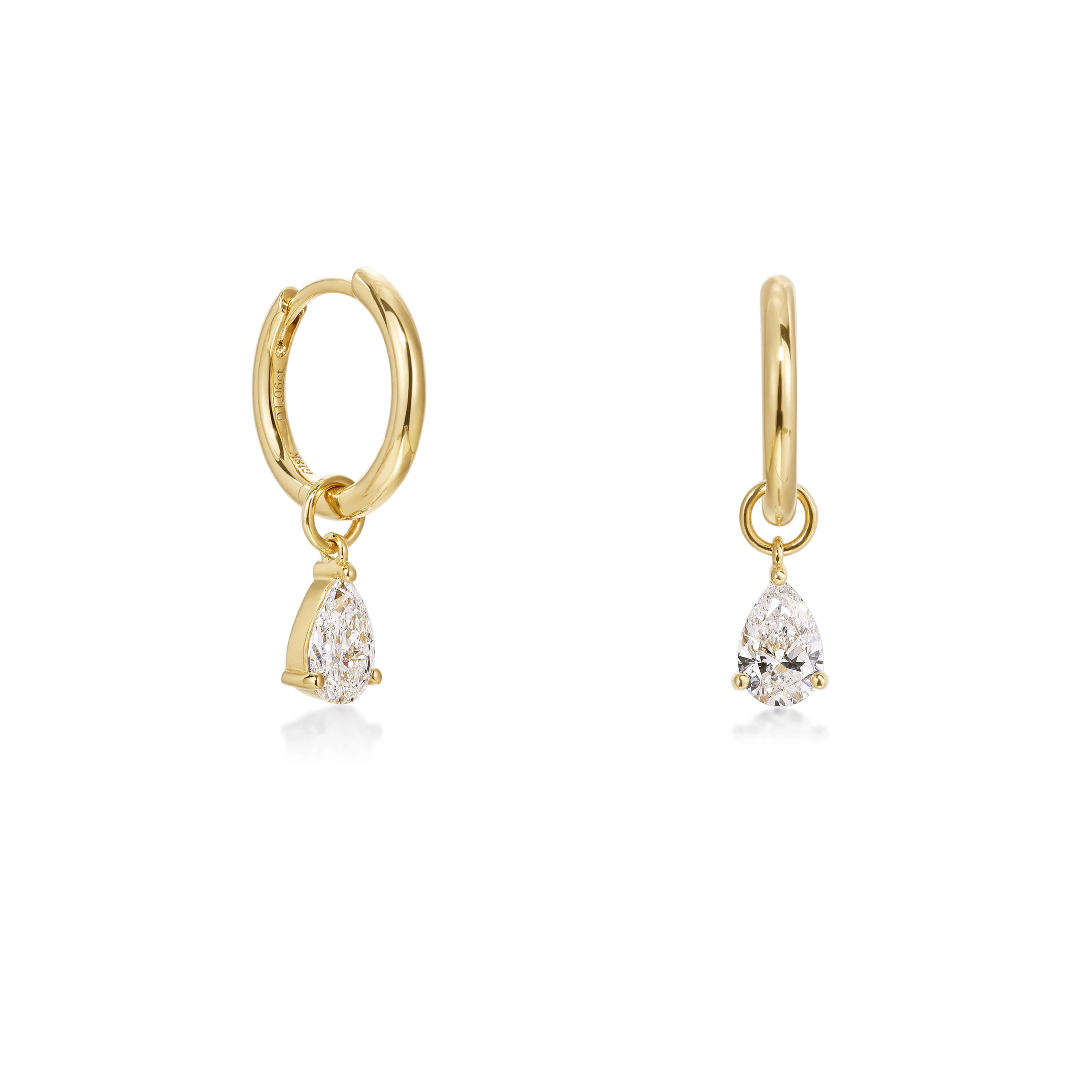 Pear Diamond Drop Hoop Earrings - Image 3