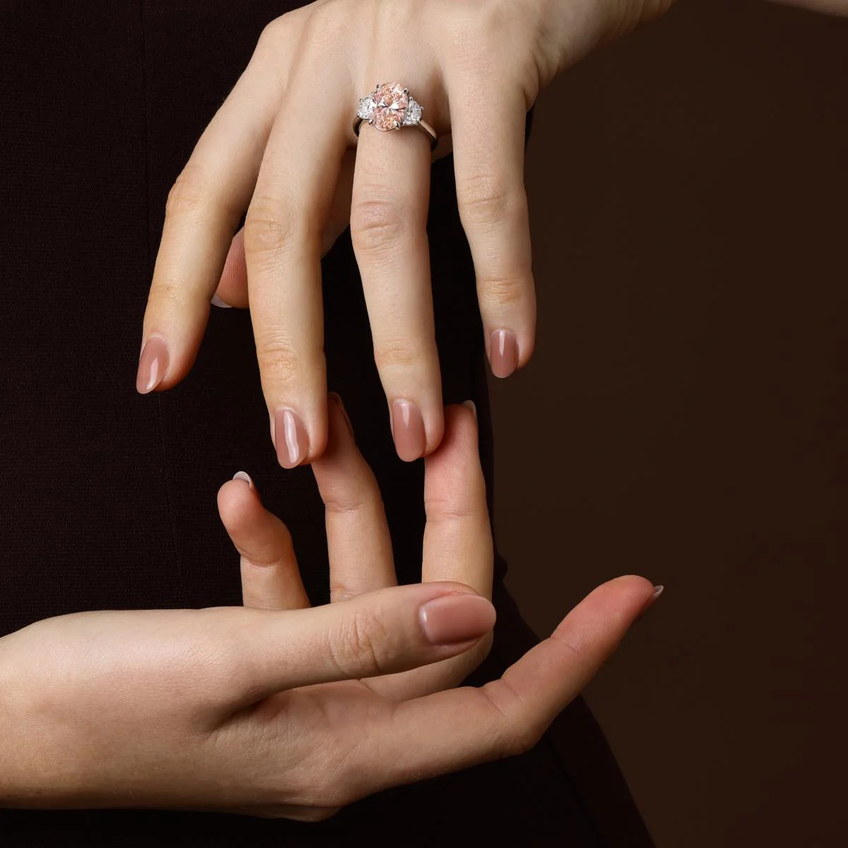 Phoebe-Pink Oval Lab Grown Diamond Engagement Ring - Image 5