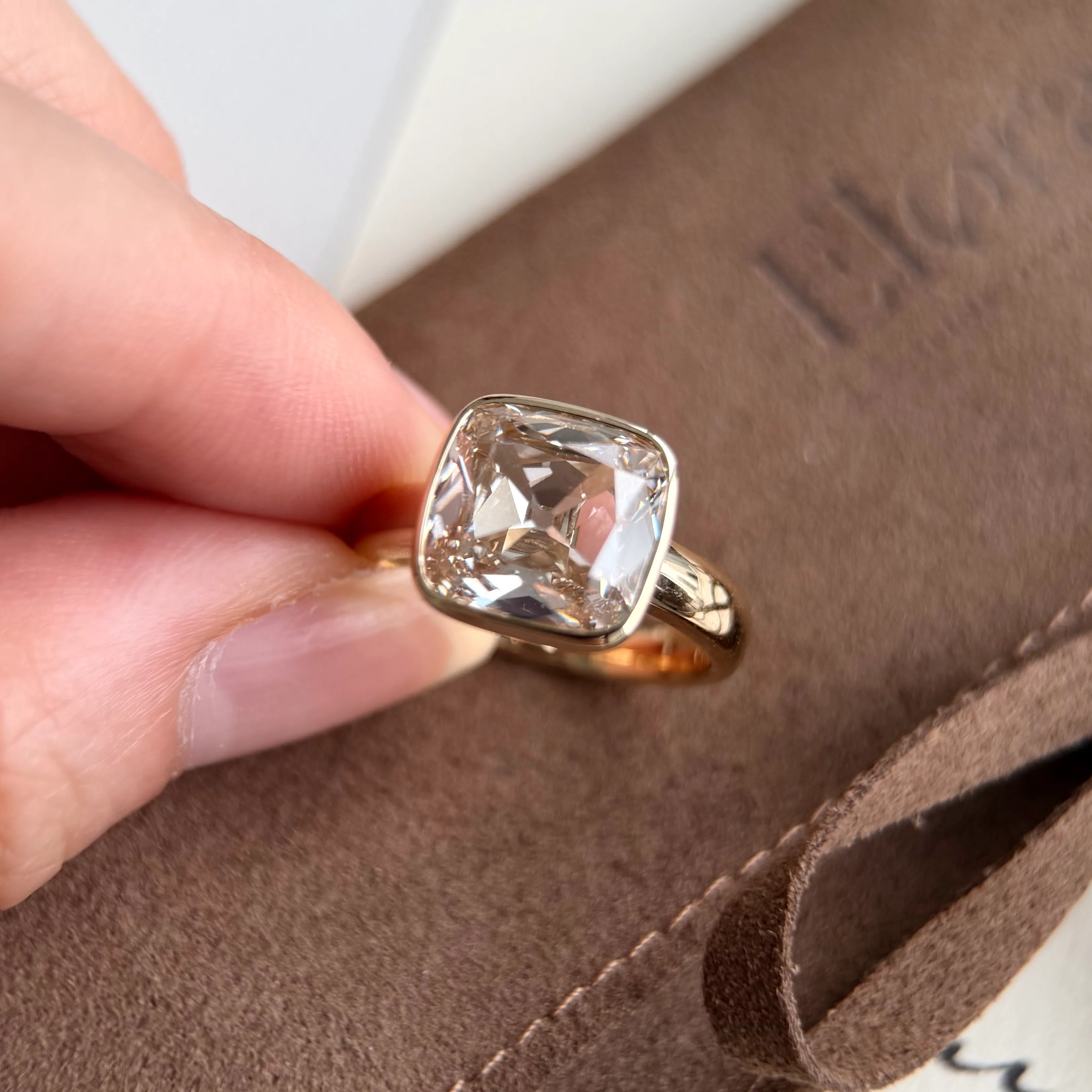 Riley-Champagne Old Mine Cushion Lab Grown Diamond Ring - Image 5