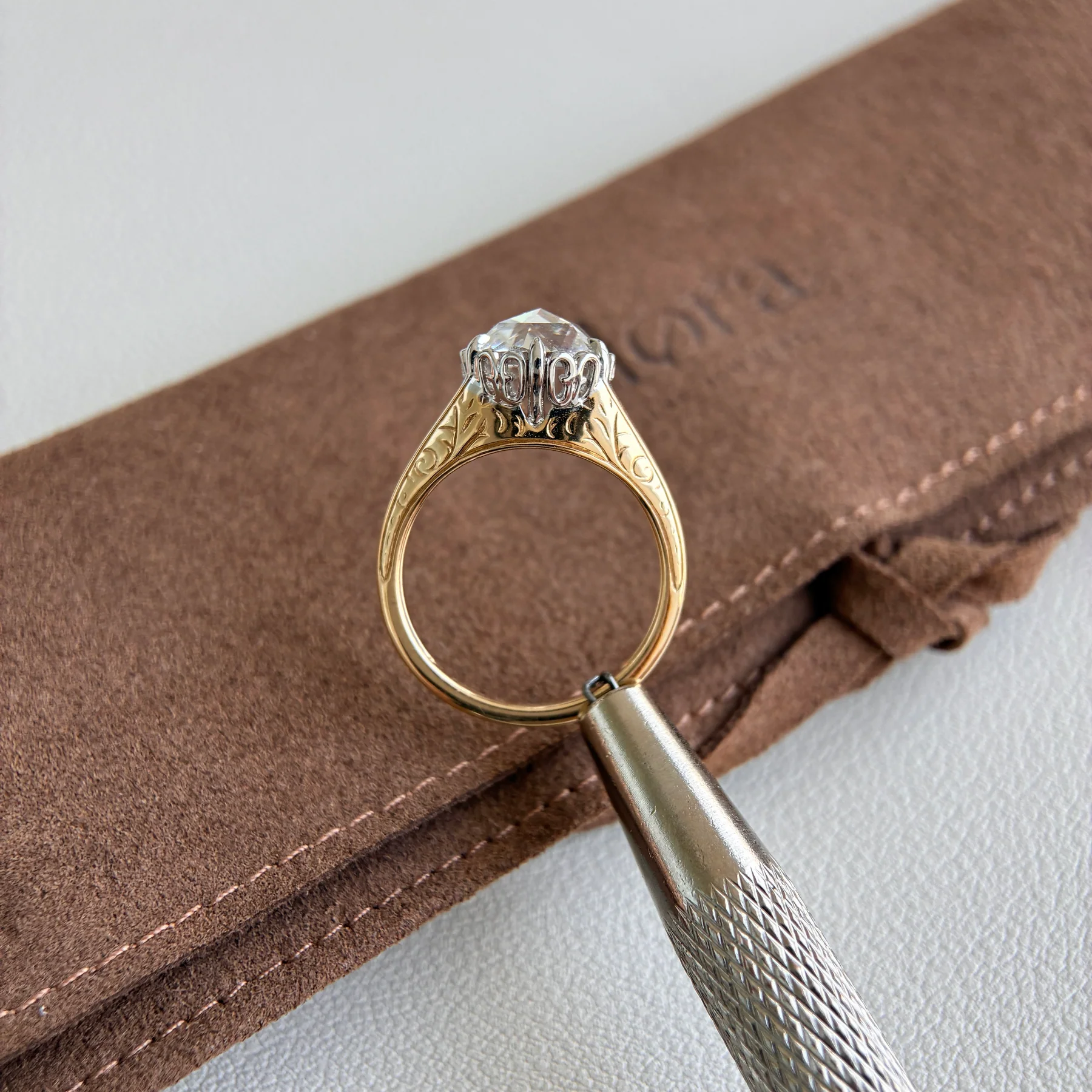 Santi-2.11ct Round Rose Cut Lab Grown Diamond Engagement Ring - Image 2