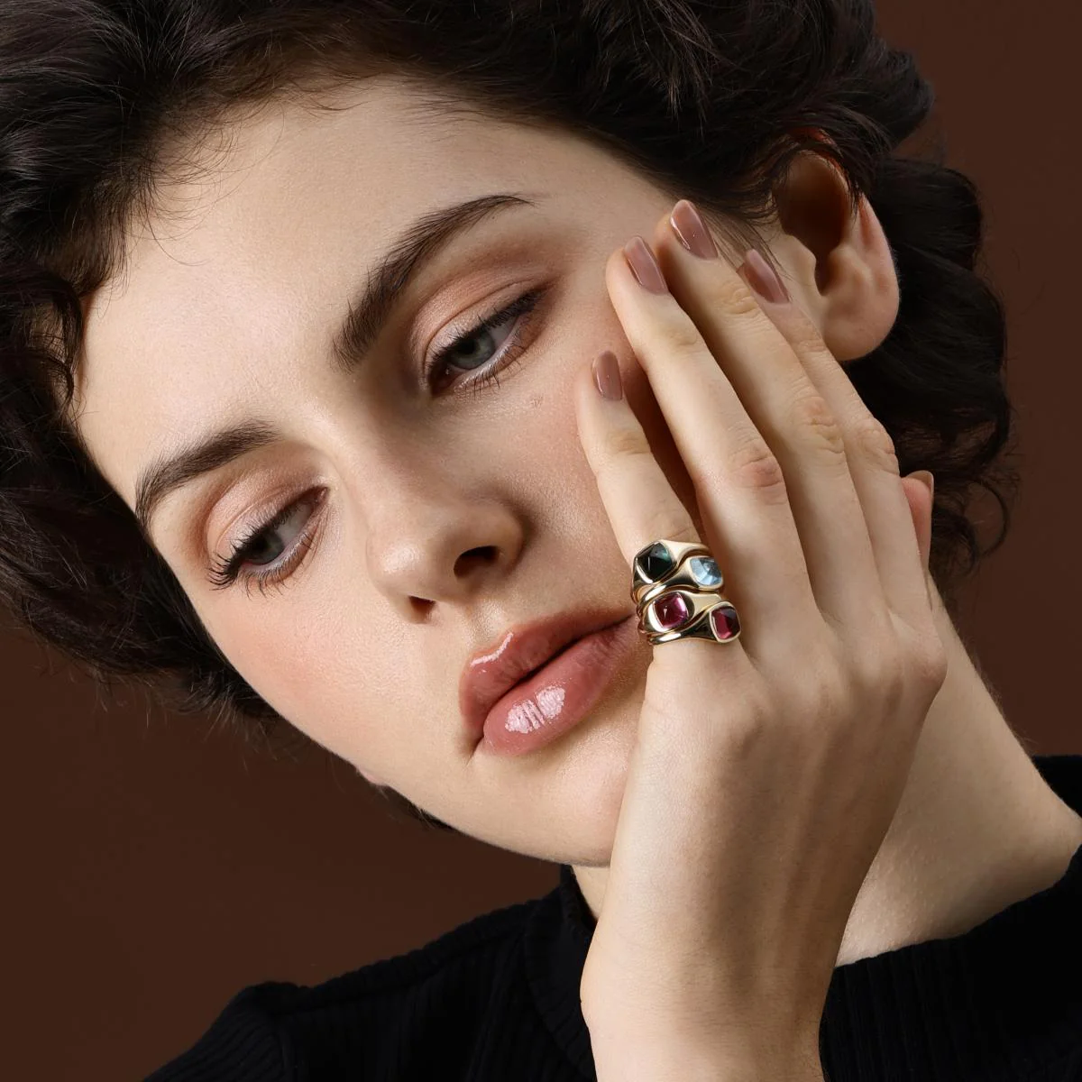 Sarah-Sugarloaf Cabochon Green Tourmaline Gemstone Ring - Image 6