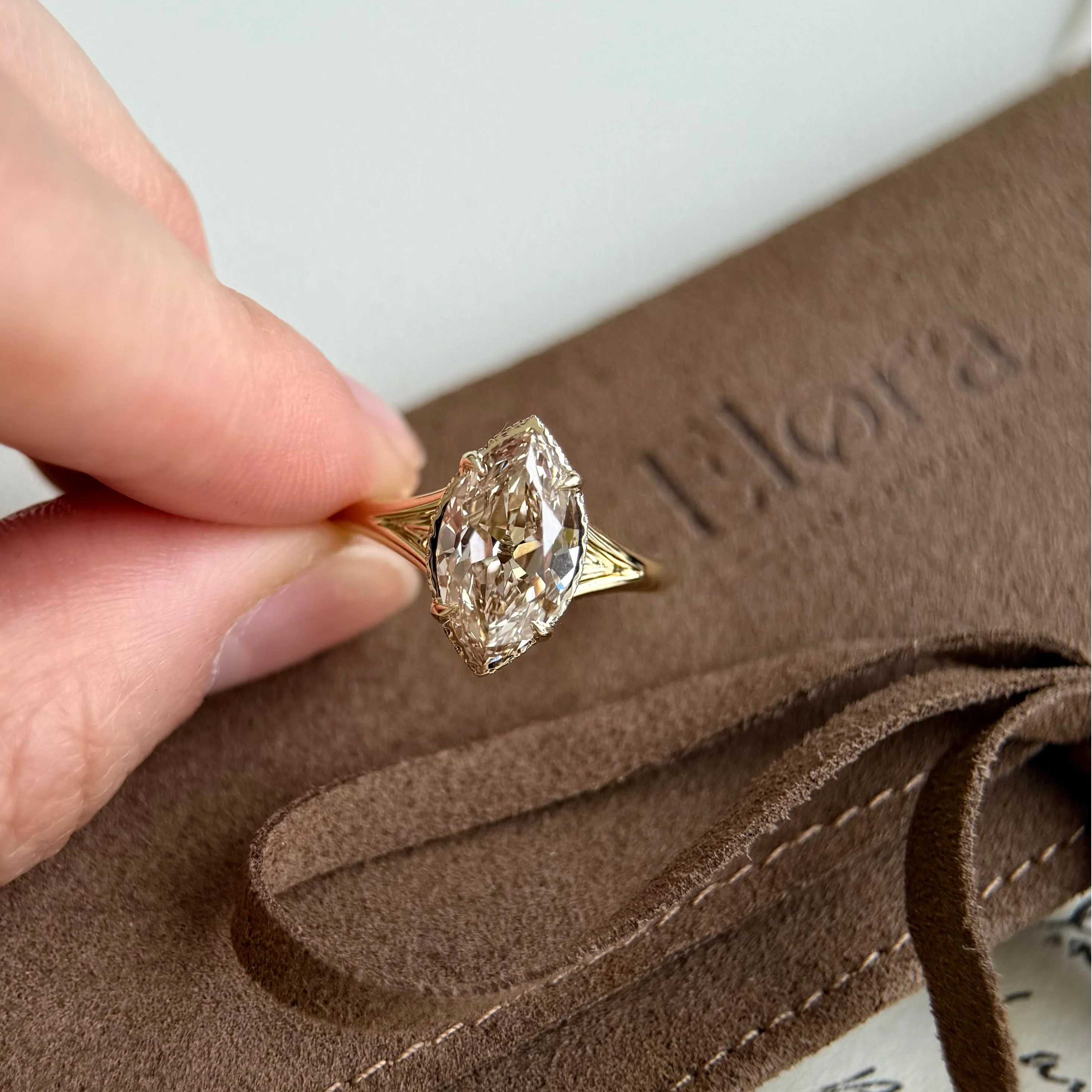 Seville-Champagne Old Mine Marquise Lab Grown Diamond Ring - Image 5