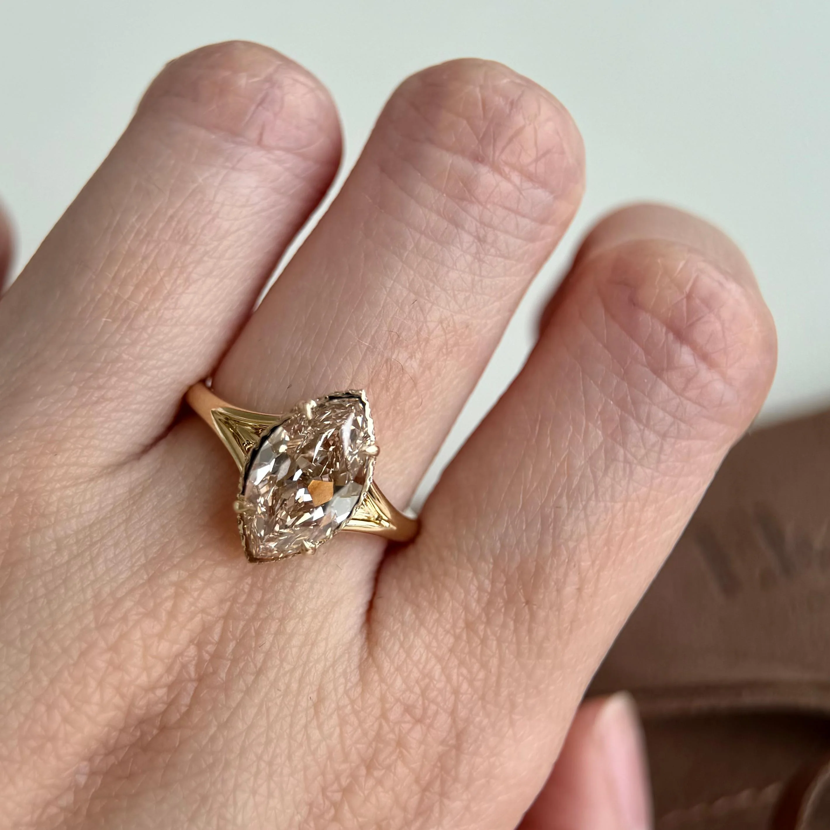 Seville-Champagne Old Mine Marquise Lab Grown Diamond Ring - Image 7