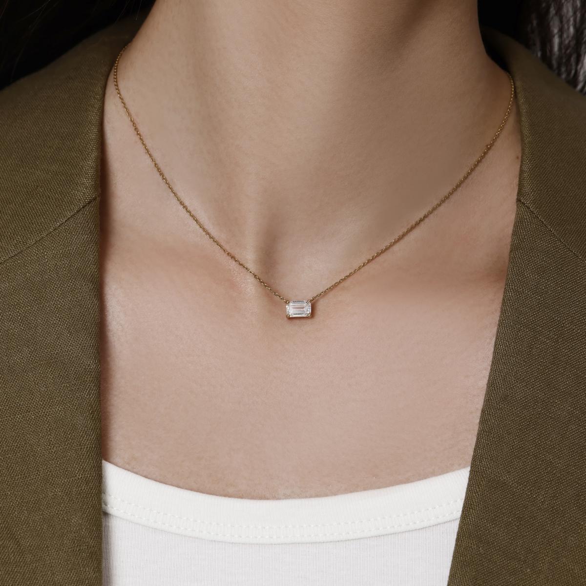 Stella-East West Emerald Cut Diamond Necklace - Image 3