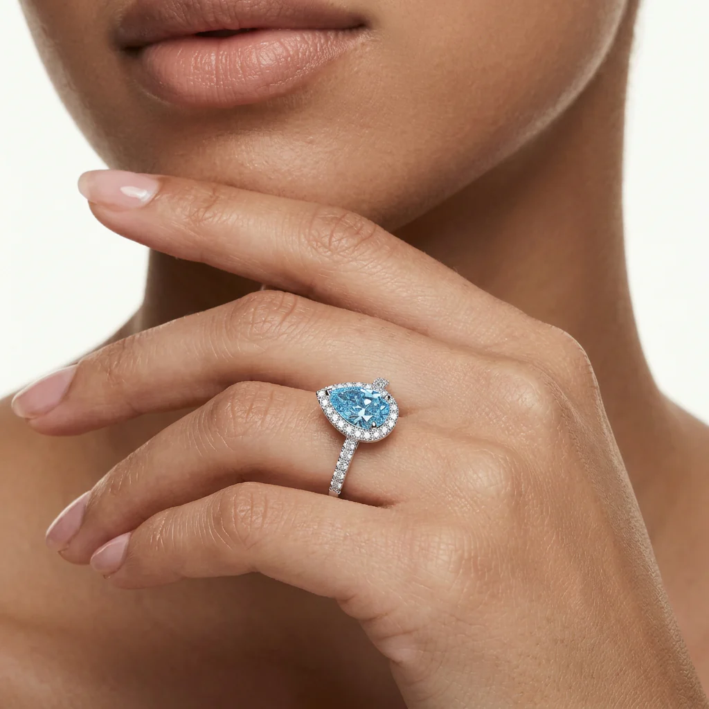Vivian - Pear Cut Blue Diamond Ring - Image 4