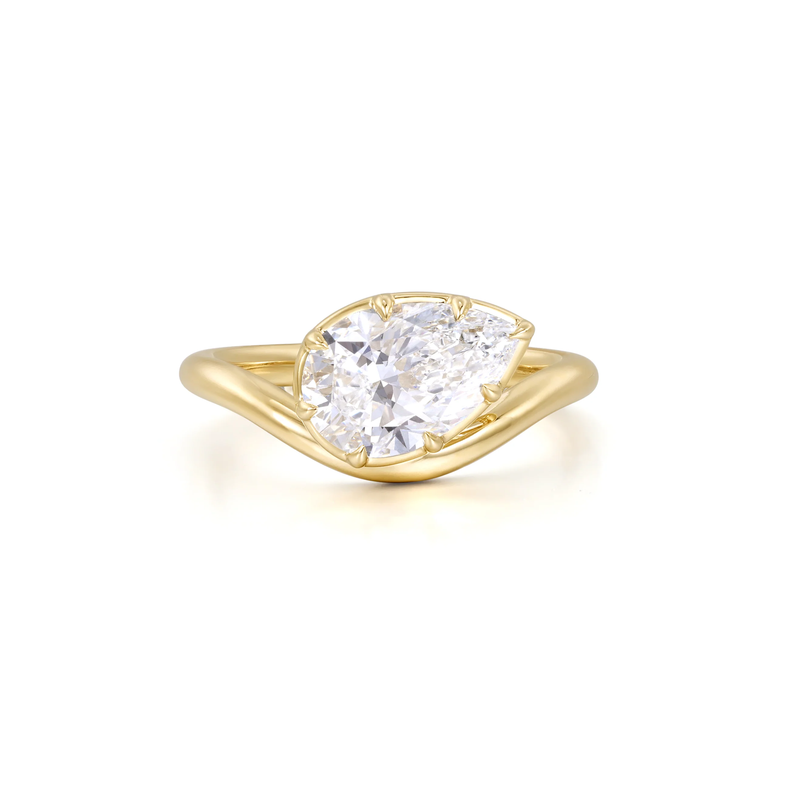 Wave-Pear Cut Yellow Gold Lab Grown Diamond Engagement Ring