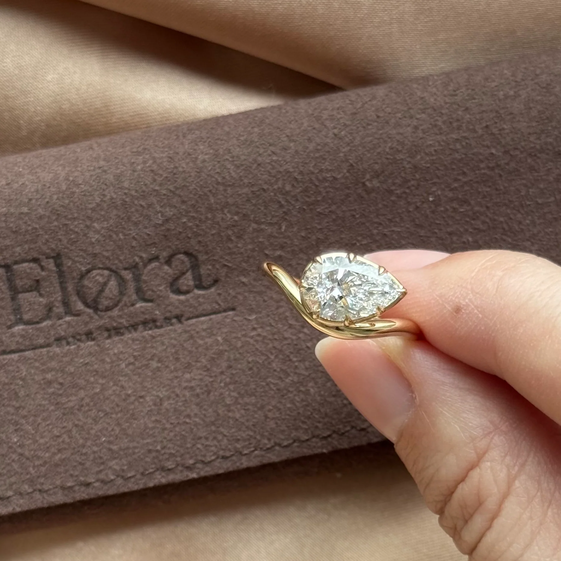 Wave-Pear Cut Yellow Gold Lab Grown Diamond Engagement Ring - Image 3