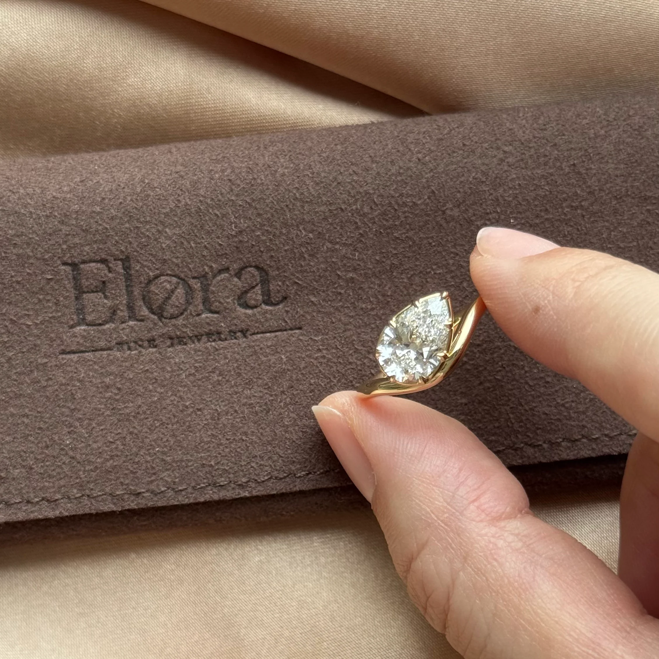Wave-Pear Cut Yellow Gold Lab Grown Diamond Engagement Ring - Image 4