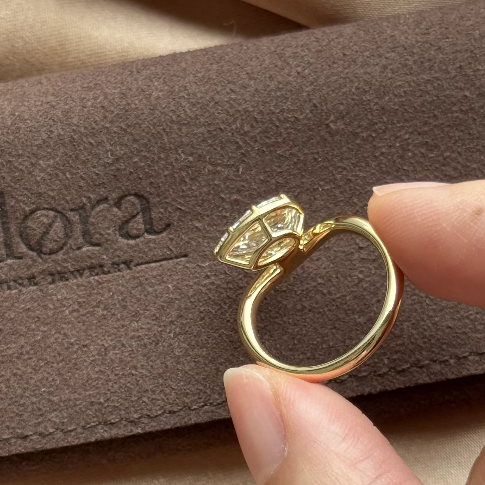 Wave-Pear Cut Yellow Gold Lab Grown Diamond Engagement Ring - Image 5